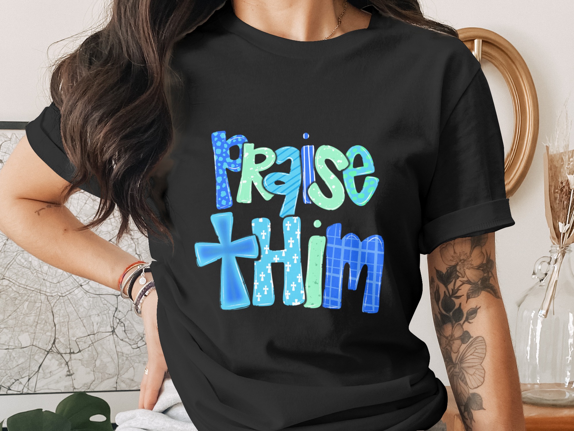 Praise Him Digital Download, Sublimation Design PNG, DTF Ready, Christian Design, Religious Art, Cross Design, Faith Based Gift, Church - Image 2