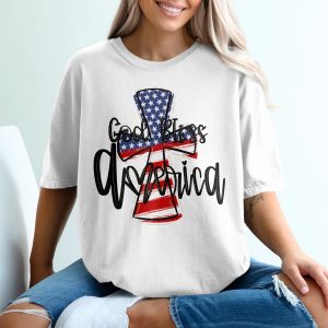 God Bless America T-Shirt, Patriotic Tee, USA Flag Cross, Christian Shirt, Fourth of July Shirt, American Pride, Religious Gift T-Shirt