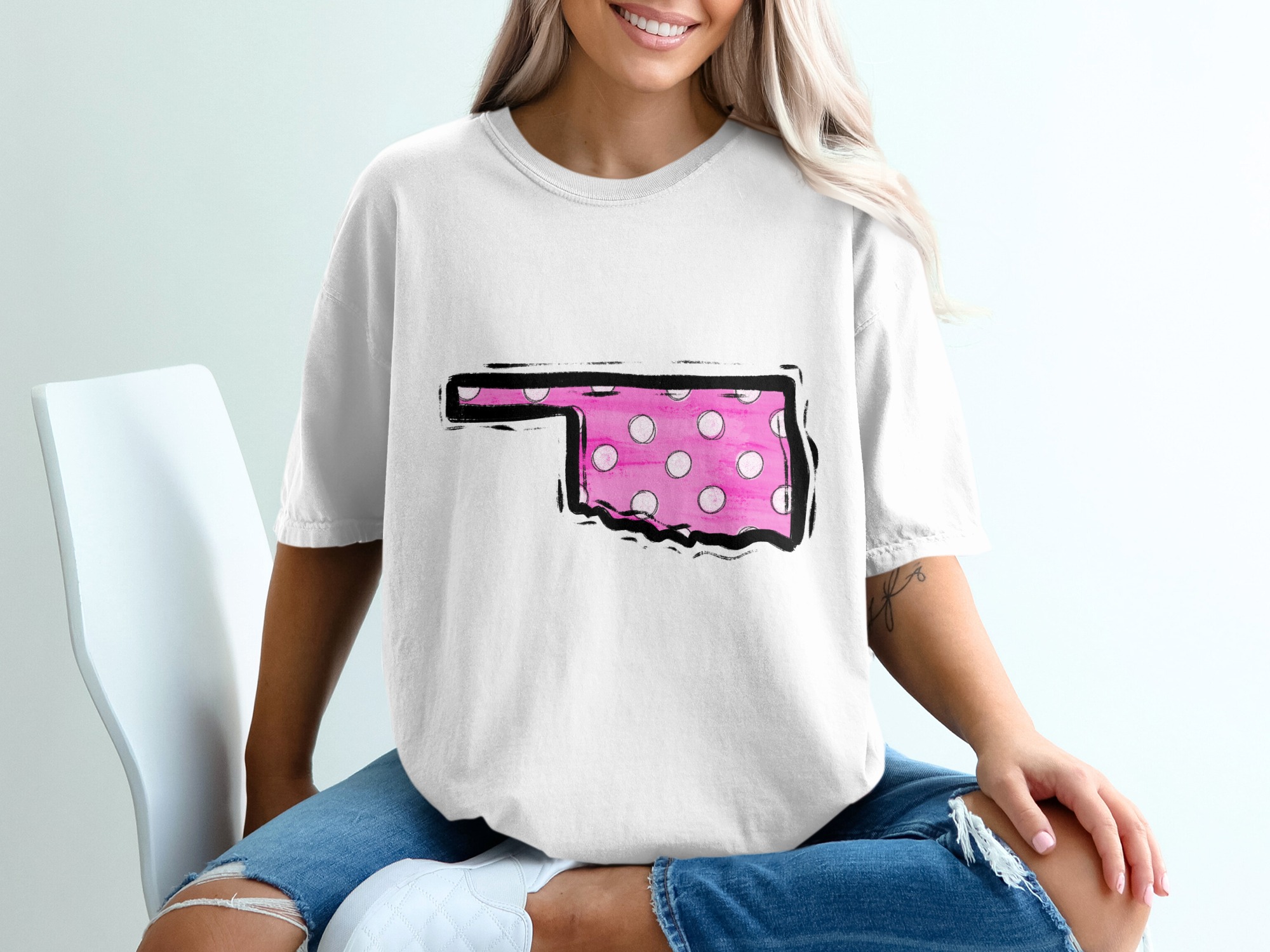 Oklahoma T-Shirt, Pink Polka Dot State Pride Tee, Trendy OK Gift, Graphic T Shirt, Unisex Oklahoma Shirt, State Love Shirt