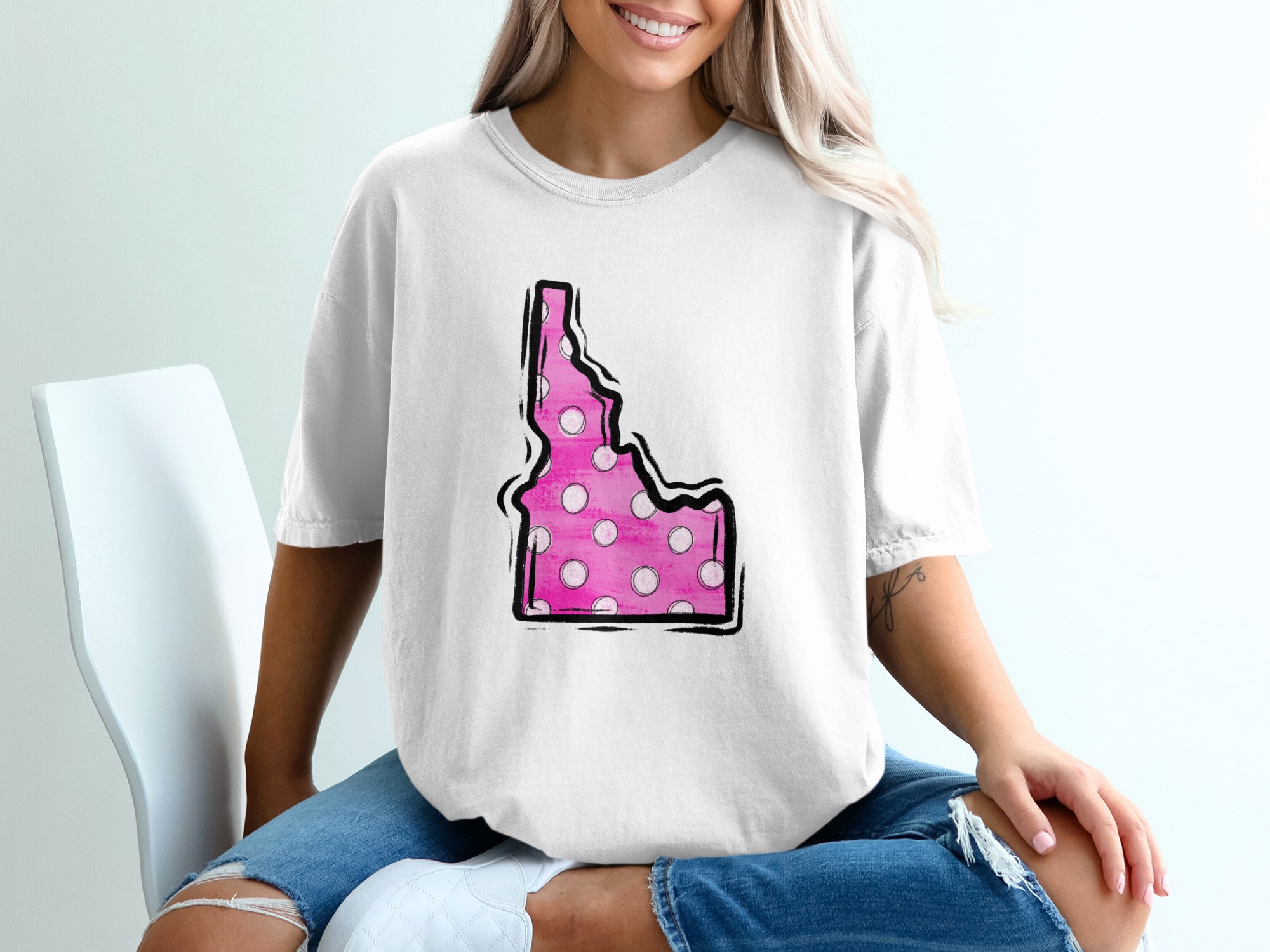 Idaho State T-Shirt, Pink Polka Dot Idaho Tee, Idaho Pride Shirt, State Love T-Shirt, Gift for Idahoan, Trendy Idaho T Shirt