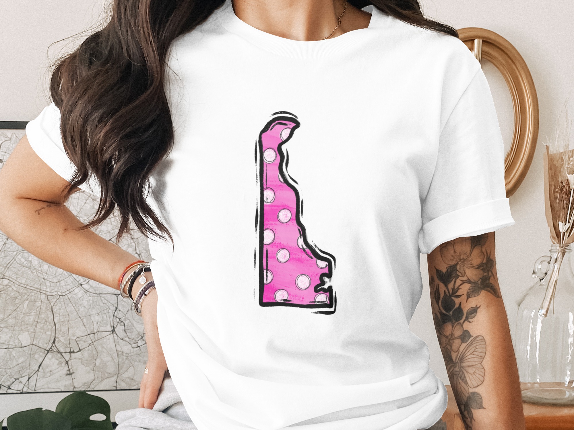 Delaware Pink Polka Dot Digital Download, Sublimation DTF PNG, USA State Silhouette, Craft Design, Delaware Pride, Delaware Art - Image 2