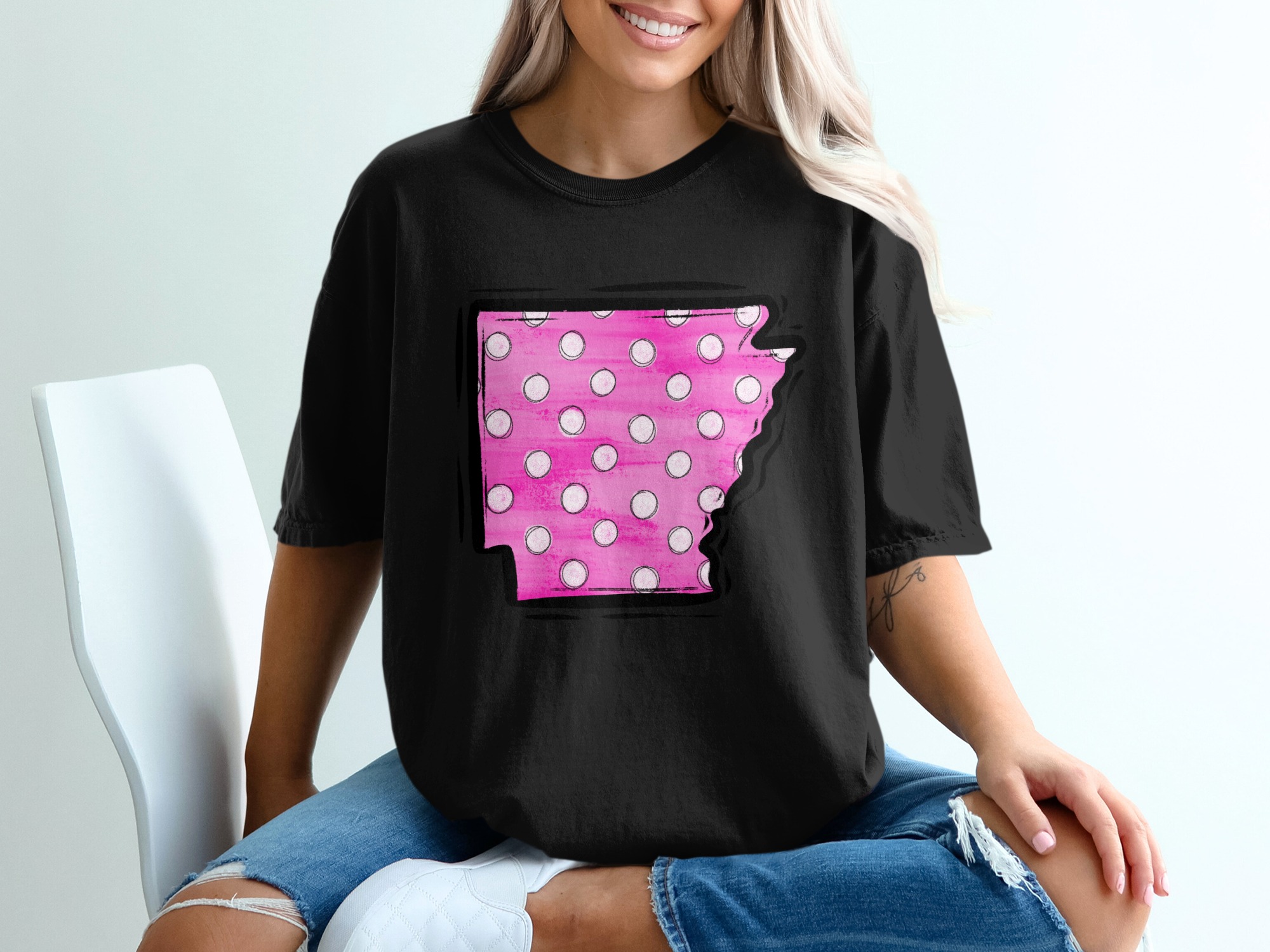 Arkansas T-Shirt, Pink Polka Dot State Tee, Arkansas Gift, Southern Pride Shirt, State Pride Tee, Arkansas Souvenir T Shirt - Image 2