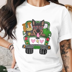 St Patricks Day German Shepherd Truck Digital Download PNG DTF Sublimation Design, Lucky Dog, Irish Puppy, Clover, Pot of Gold, Printable