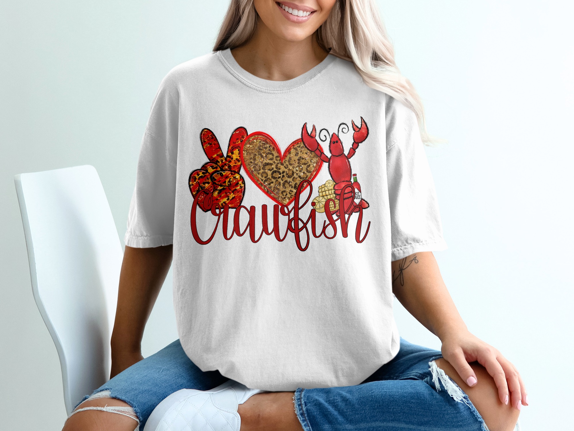 Crawfish T-Shirt, Peace Love Crawfish, Leopard Heart, Louisiana T Shirt, Cajun Food Tee, Boil T-Shirt, Party Shirt, Foodie Gift, Shrimp T