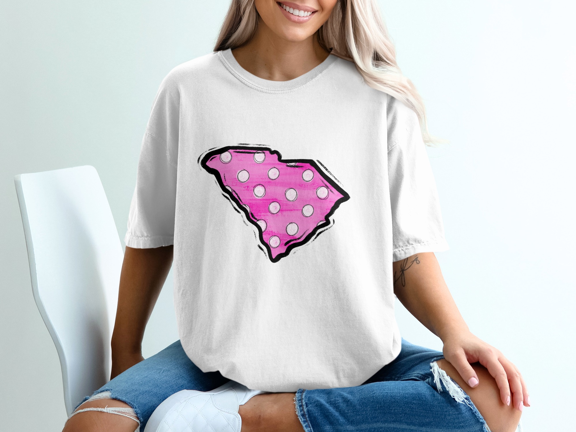 South Carolina Polka Dot T-Shirt, SC State Pride Tee, Pink and White Design, Southern Gift, Trendy Shirt, US State Love