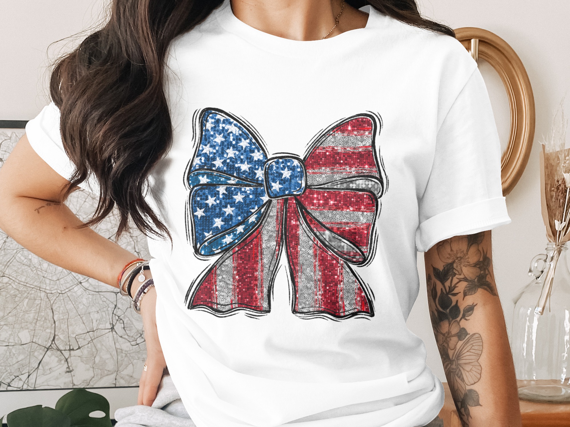 American Flag Bow Digital Download, Sublimation PNG, DTF Transfer, Patriotic Design, USA Bow, 4th of July Graphic, Red White Blue
