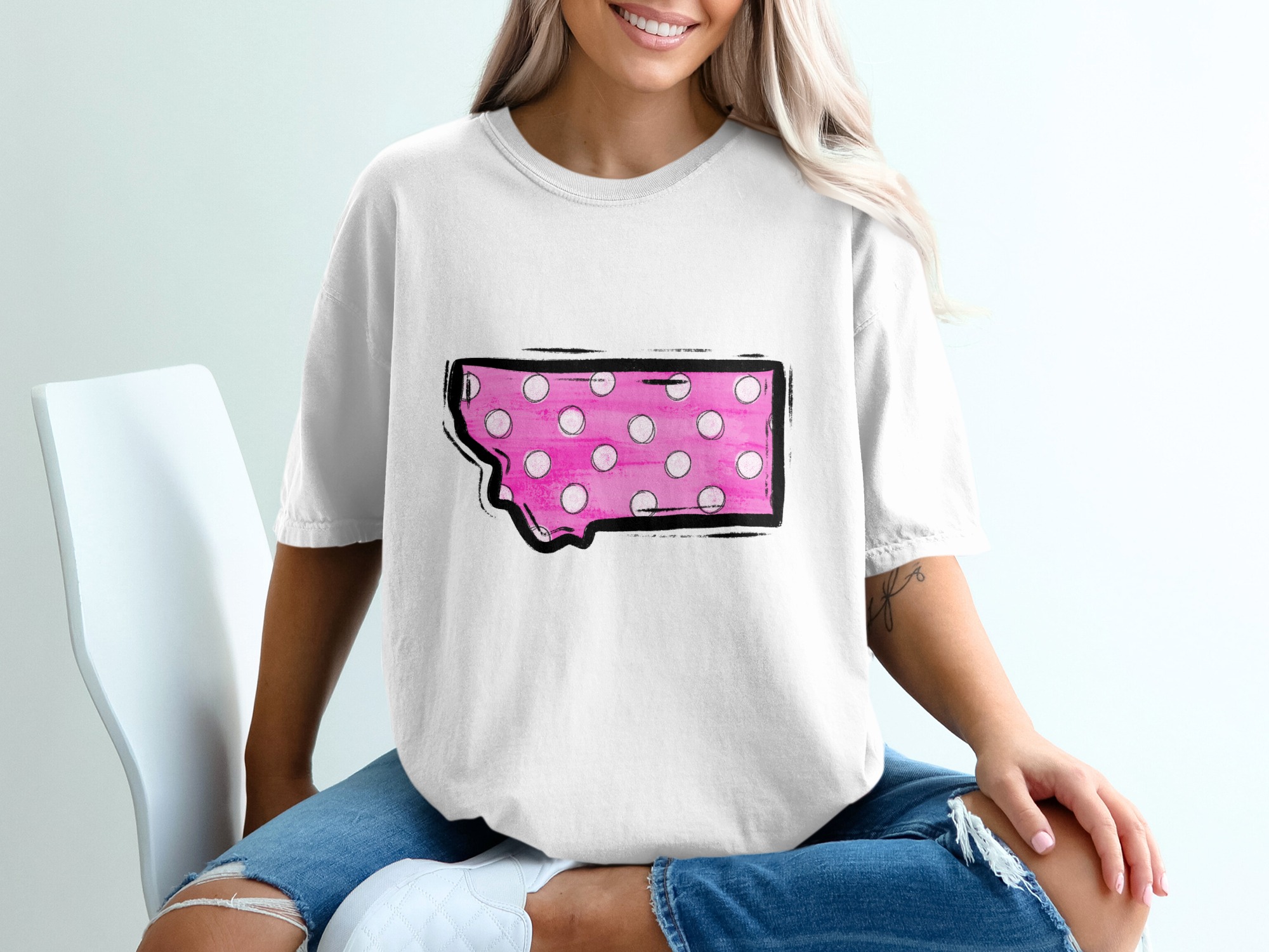 Pink Montana Polka Dot T-Shirt, Cute State Pride Tee, Trendy Gift Idea, Montana Lover Shirt, Fun Graphic Tee, Montana Souvenir T-Shirt