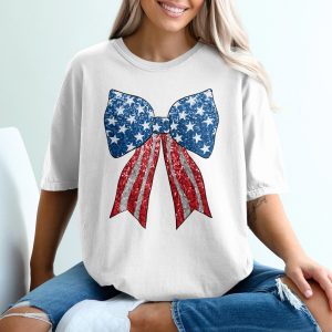 Patriotic Bow T-Shirt, USA Flag Bow Shirt, 4th of July T Shirt, American Pride Tee, Red White Blue Shirt, Independence Day Gift
