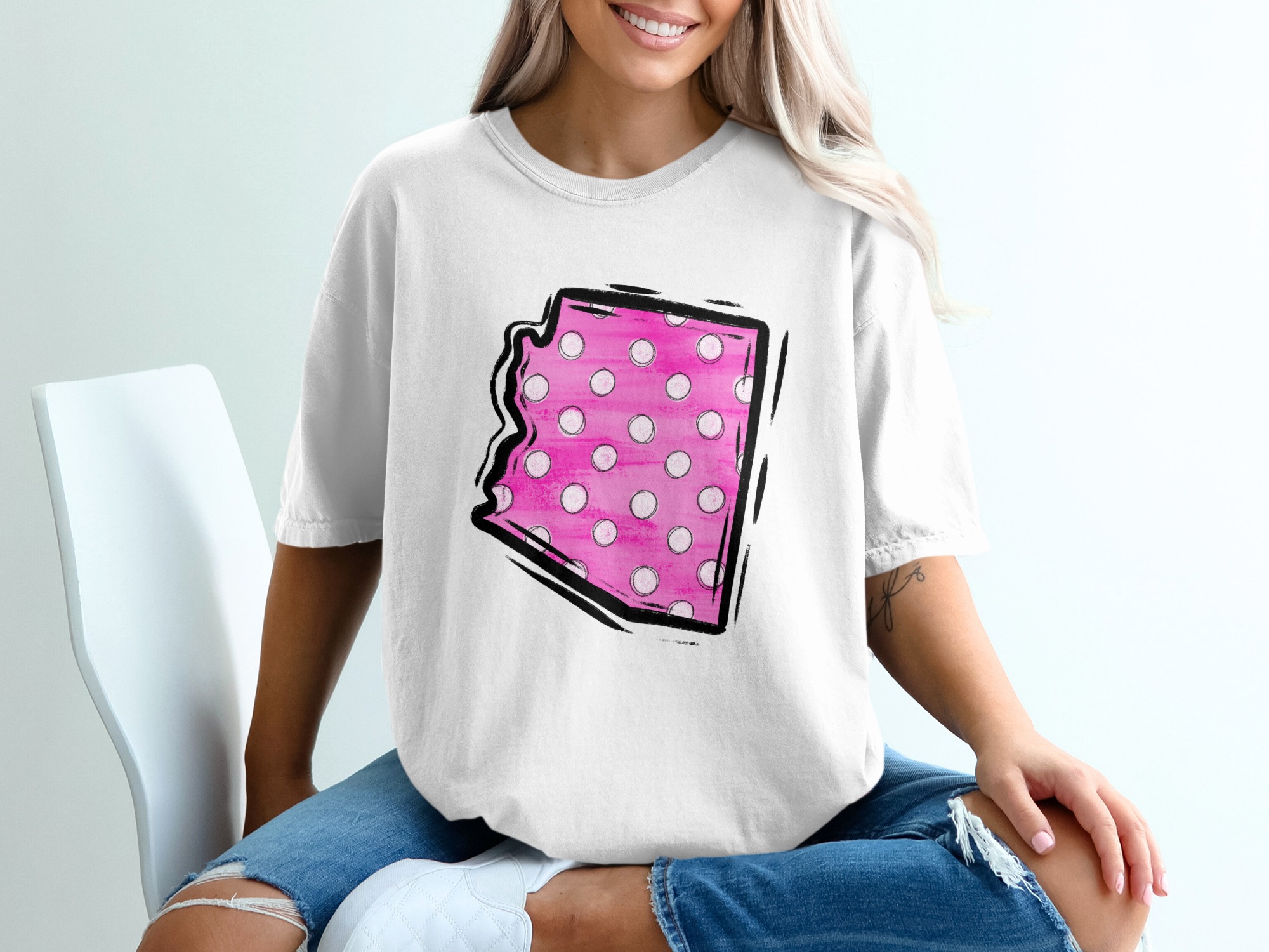 Arizona State Polka Dot T-Shirt, Pink State Pride Tee, Arizona Lover Gift, Trendy Arizona Shirt, Fun Arizona Outfit, State Map Shirt