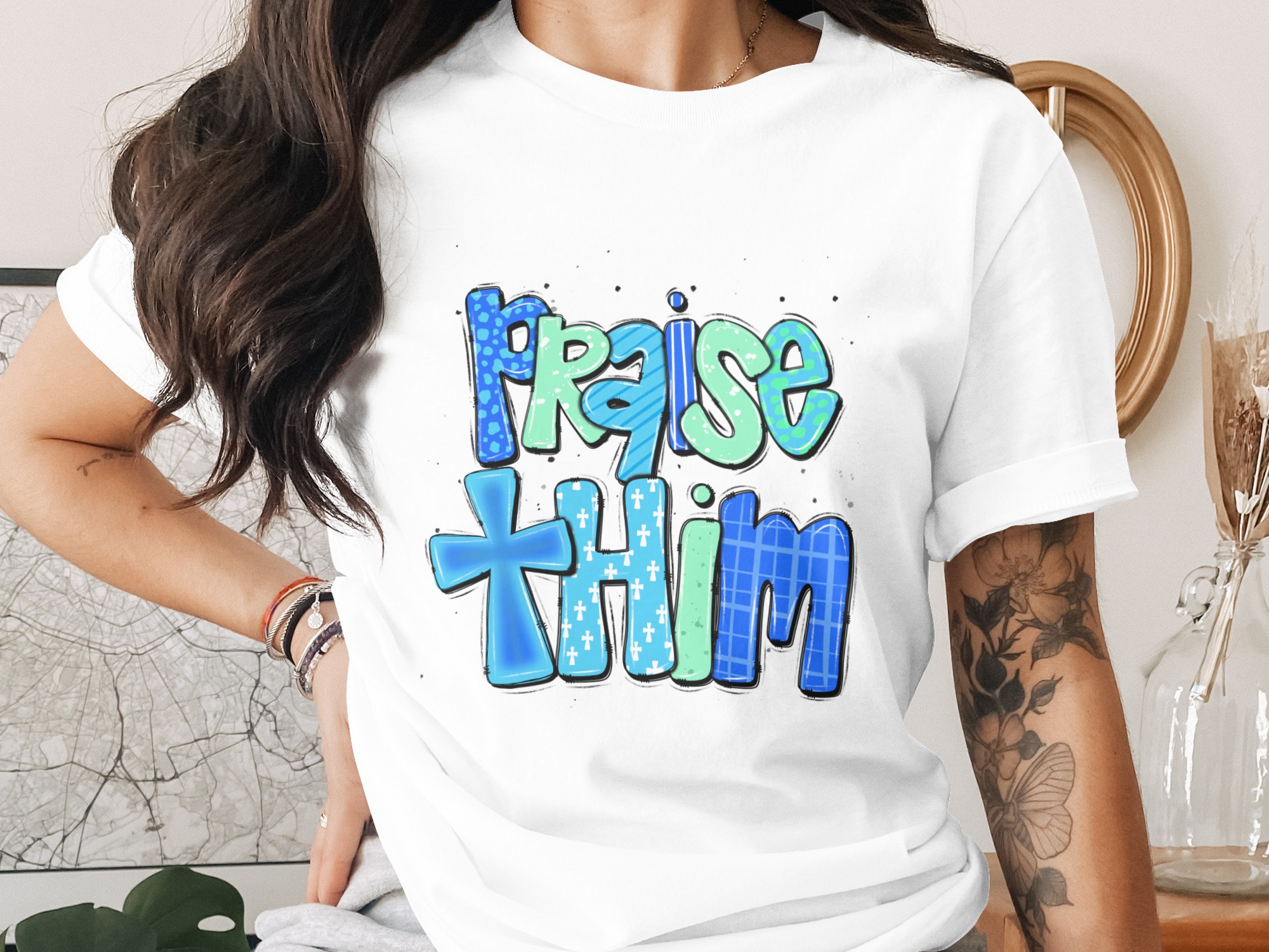 Praise Him Digital Download, Sublimation Design PNG, DTF Ready, Christian Design, Religious Art, Cross Design, Faith Based Gift, Church