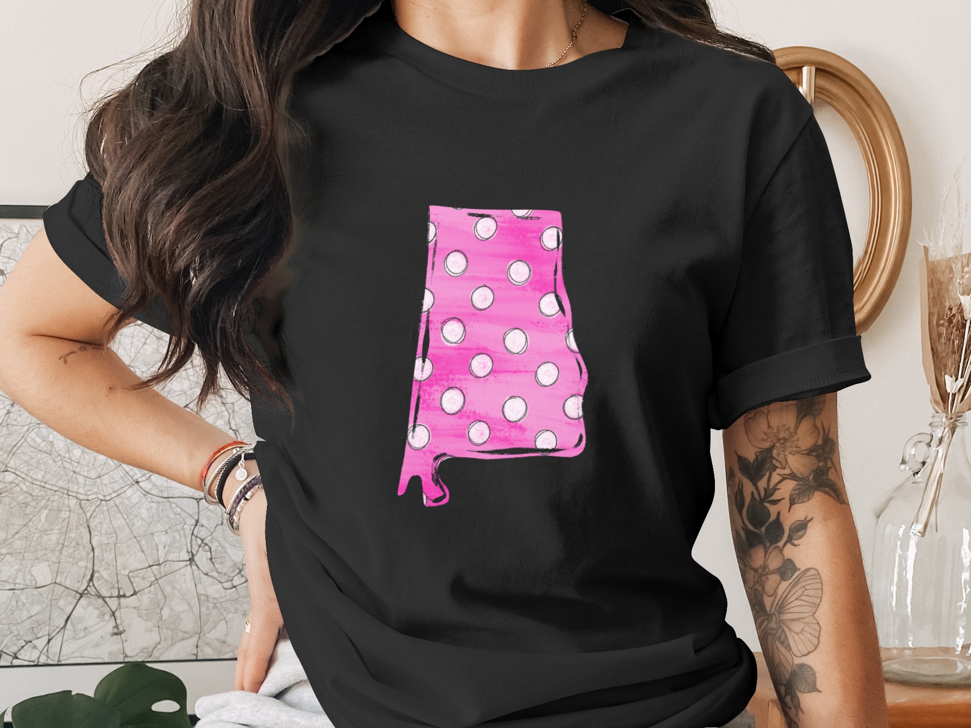 Alabama State Digital Download, Pink Polka Dot Sublimation PNG, Trendy DTF File, Southern State Design, Alabama Pride Gift, Craft Project - Image 2