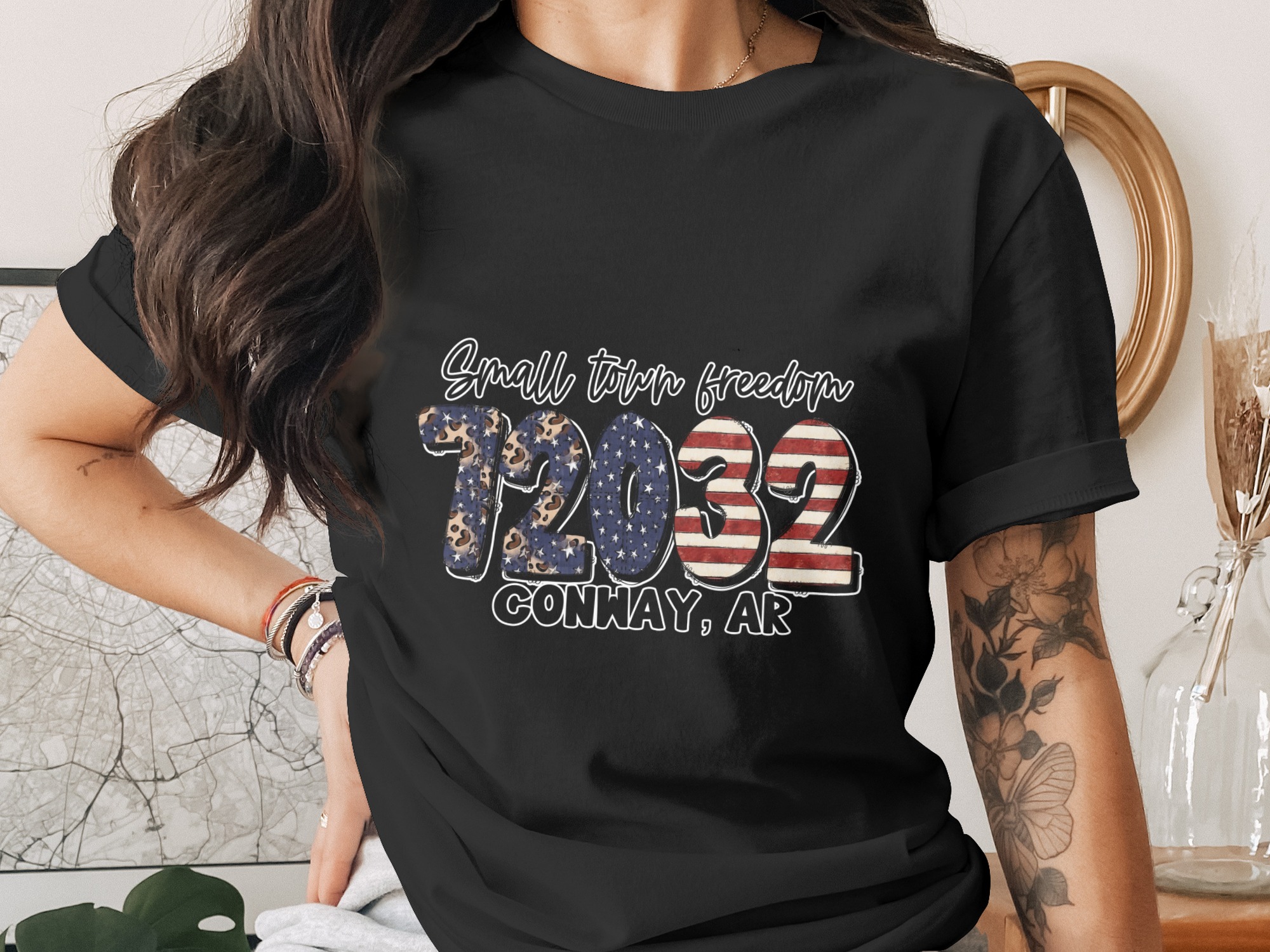 Small Town Freedom, 72032 Conway AR Digital Download, Sublimation PNG DTF, American Flag, Leopard, Patriotic, Instant Download - Image 2