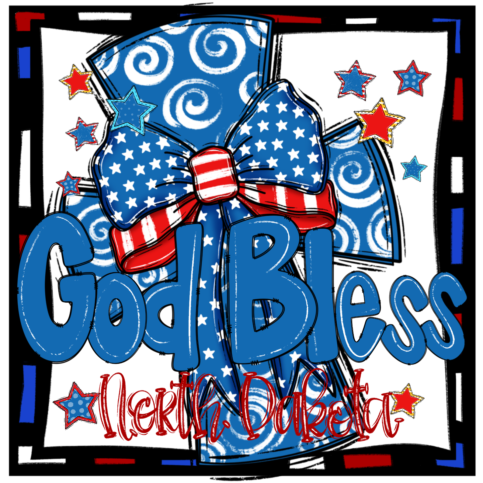 God Bless North Dakota Digital Download, Patriotic Sublimation Design, DTF PNG, USA Flag Bow, Fourth of July Graphics, Stars and Stripes