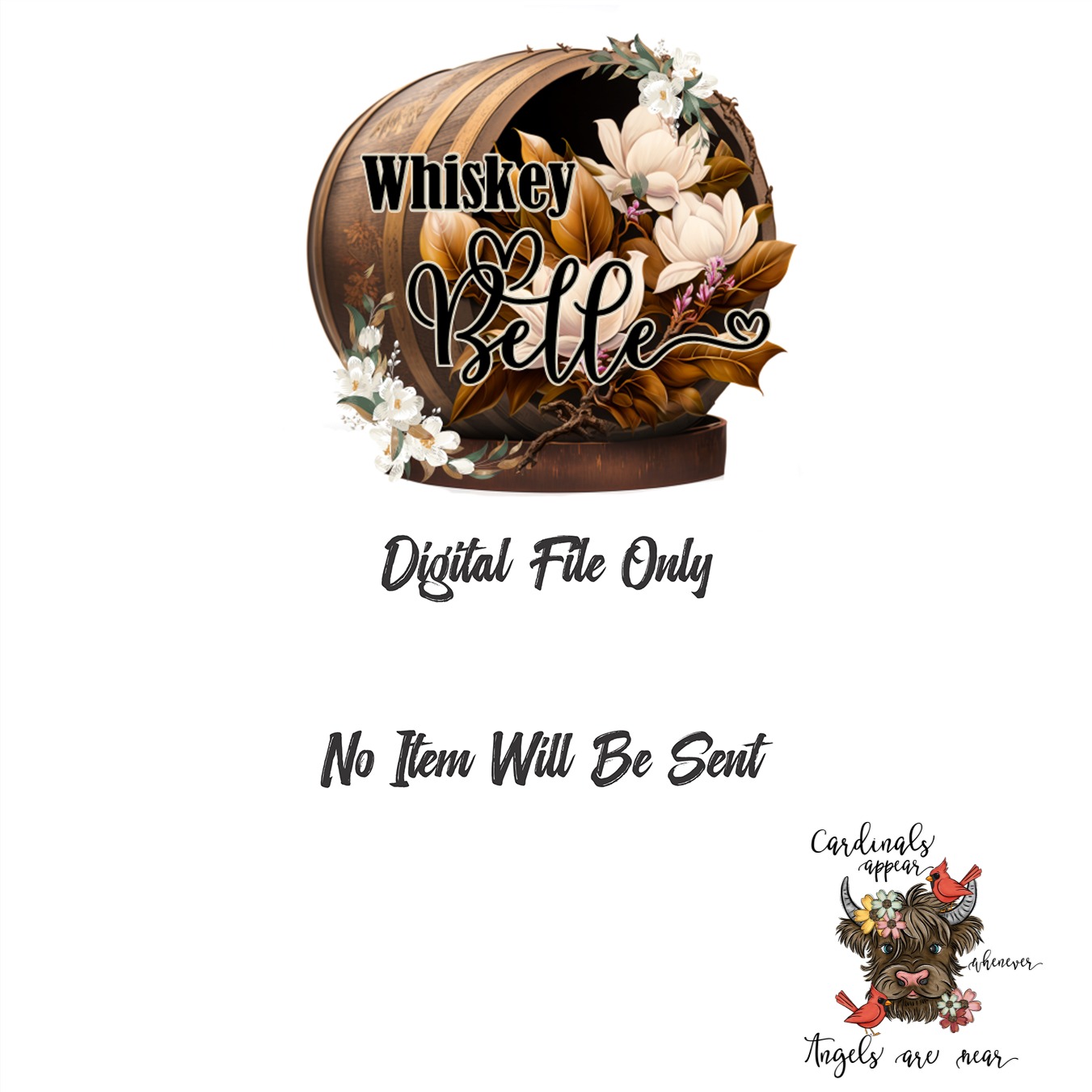 Cardinals Appear Highland Cow, Digital Download, Sublimation Design, DTF, PNG, Angel Near, Memorial Gift, Cute Cow Graphic, Farm Animal Art - Image 4