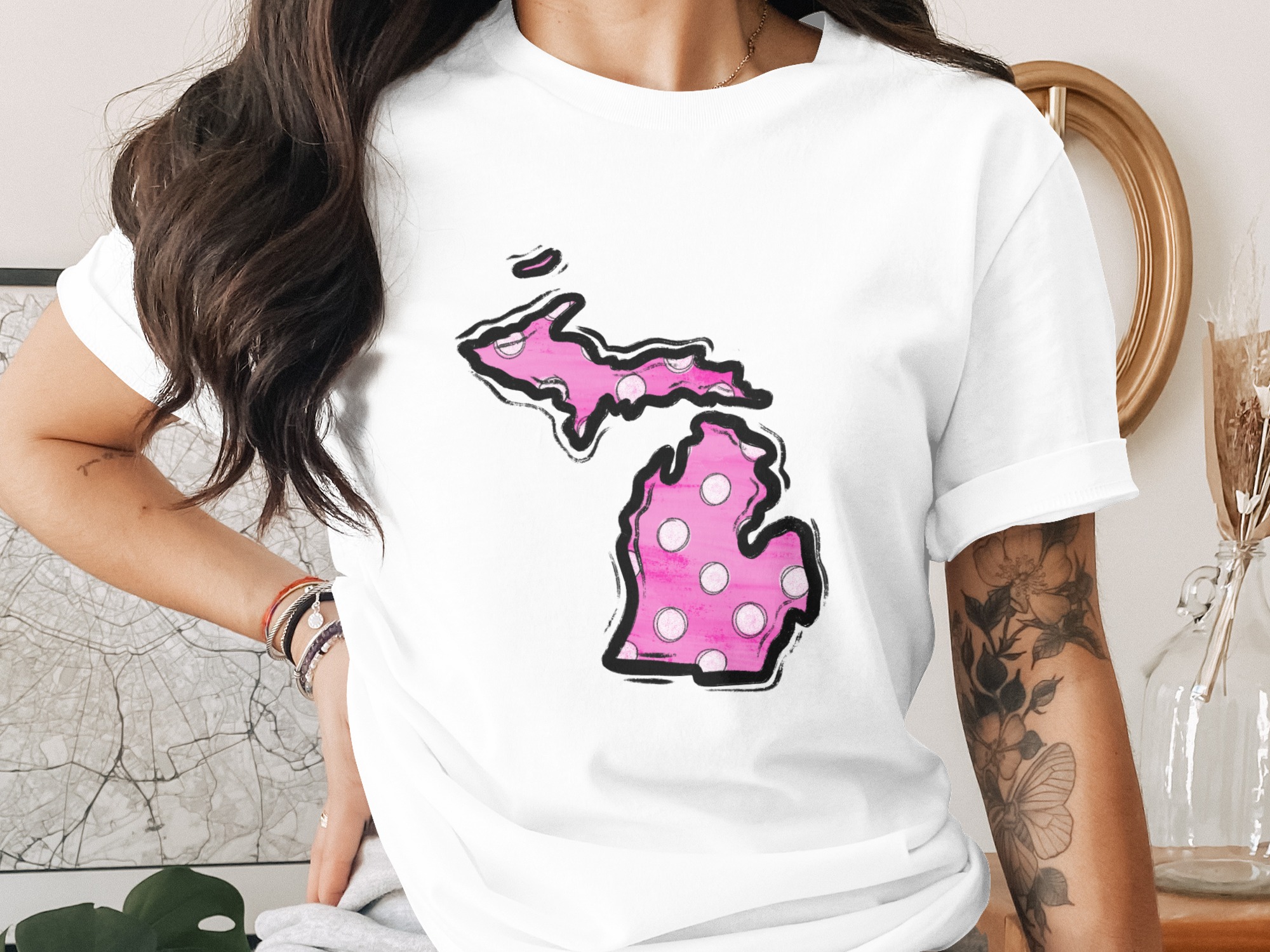 Michigan Map Digital Download, Sublimation Design, DTF Print PNG, Pink Polka Dot Michigan, State Pride Graphics, DIY Craft Projects