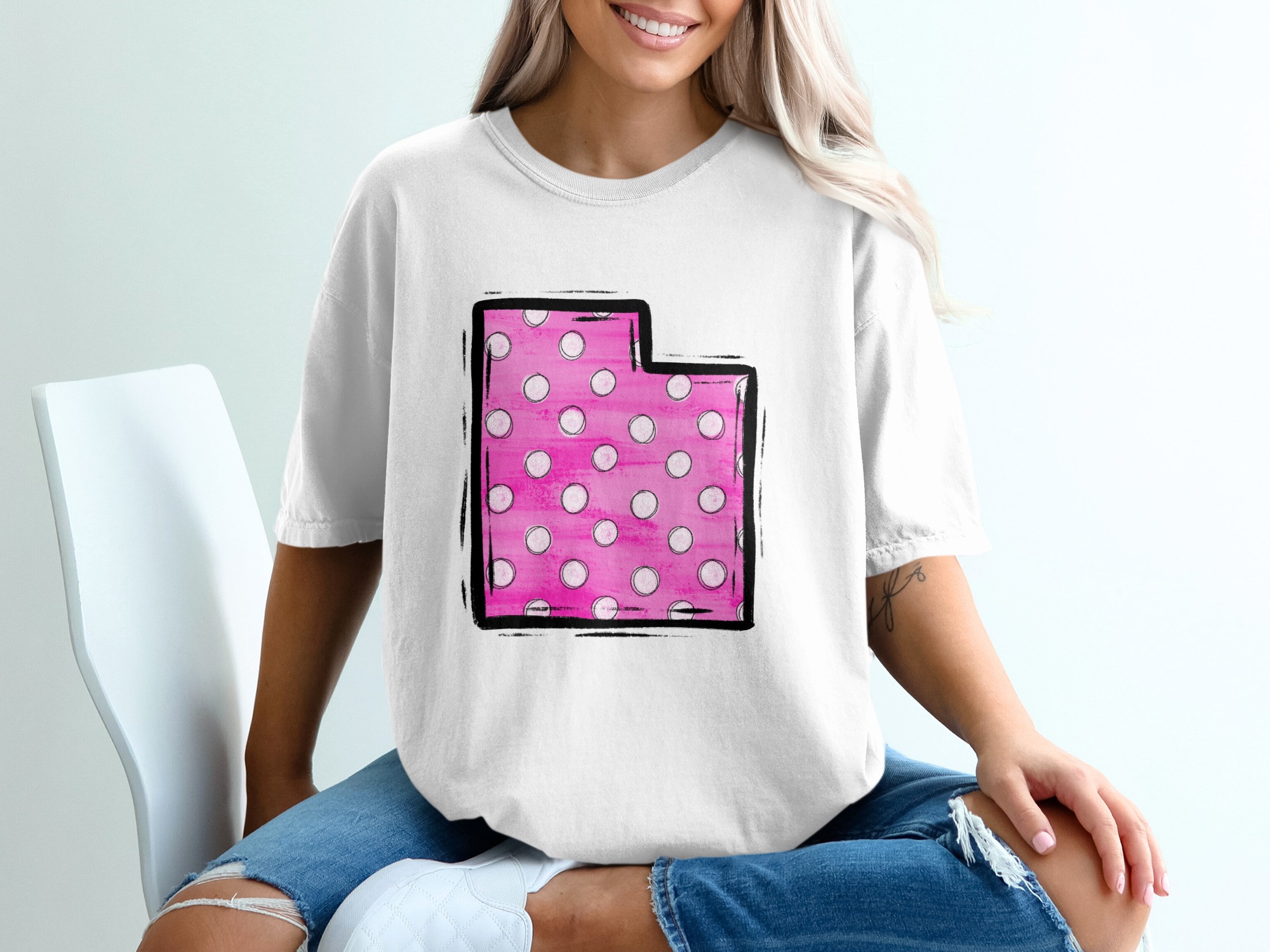 Utah State T-Shirt, Pink Polka Dot, Utah Pride, Vacation Souvenir, Gift for Utahan, Trending Design, Unique T-Shirt