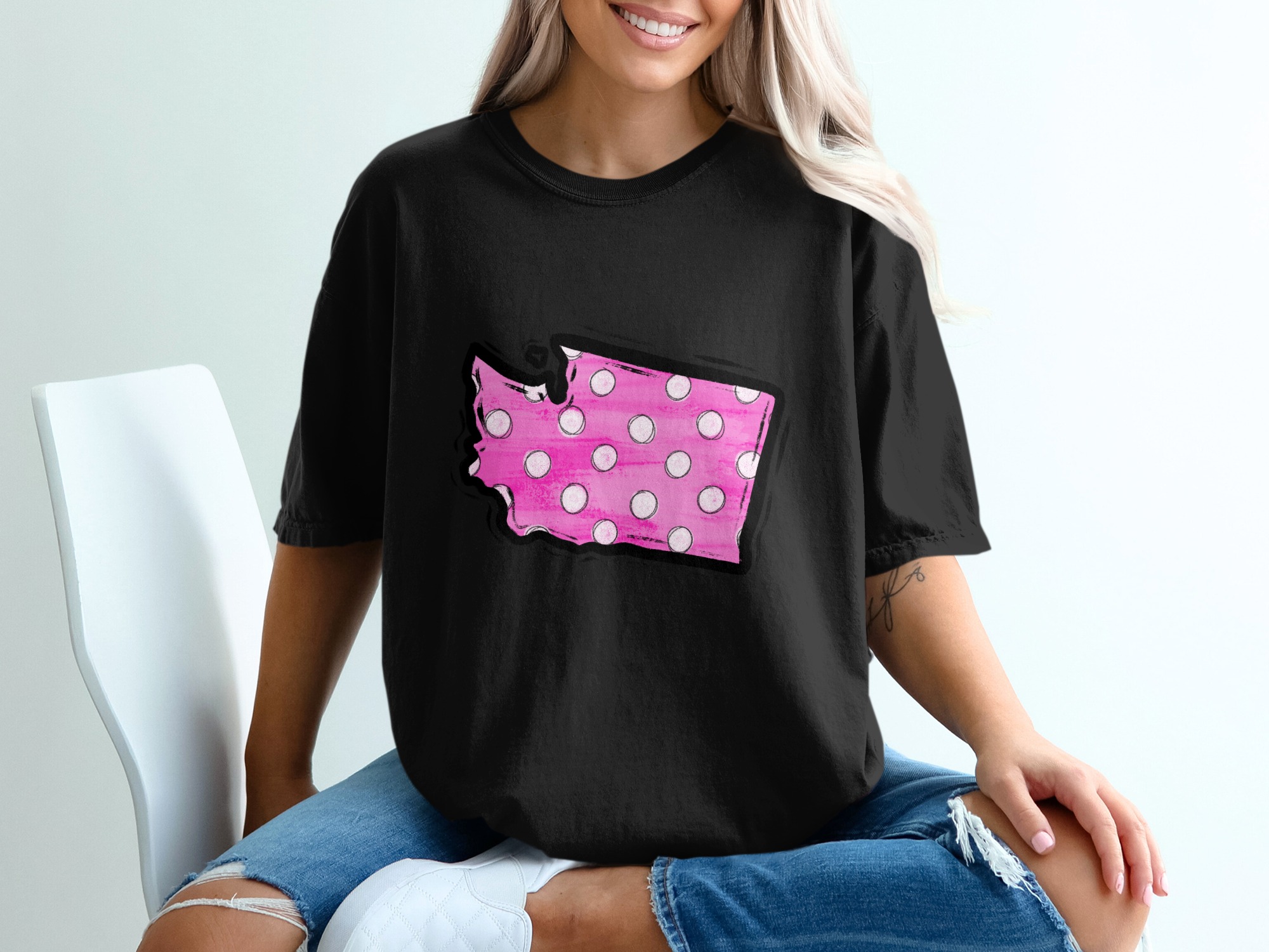 Washington State T-Shirt, Pink Polka Dot, WA Pride Tee, State Love Shirt, Washington Souvenir, Travel T-Shirt, Gift Idea - Image 2
