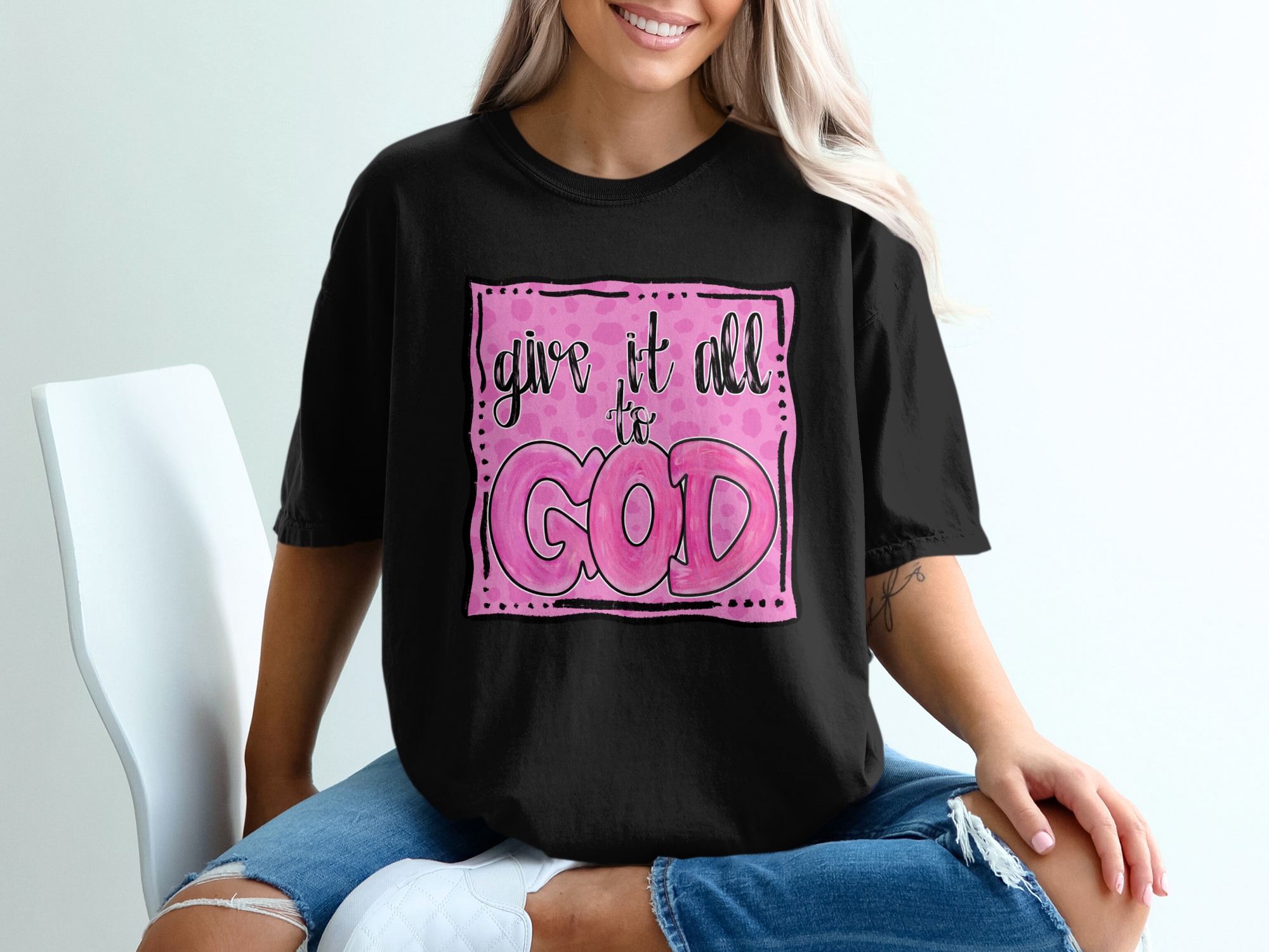 Give it all to God T-Shirt, Christian Apparel, Faith Based, Inspirational Gift, Religious Shirt, Pink Design, Graphic Tee - Image 2