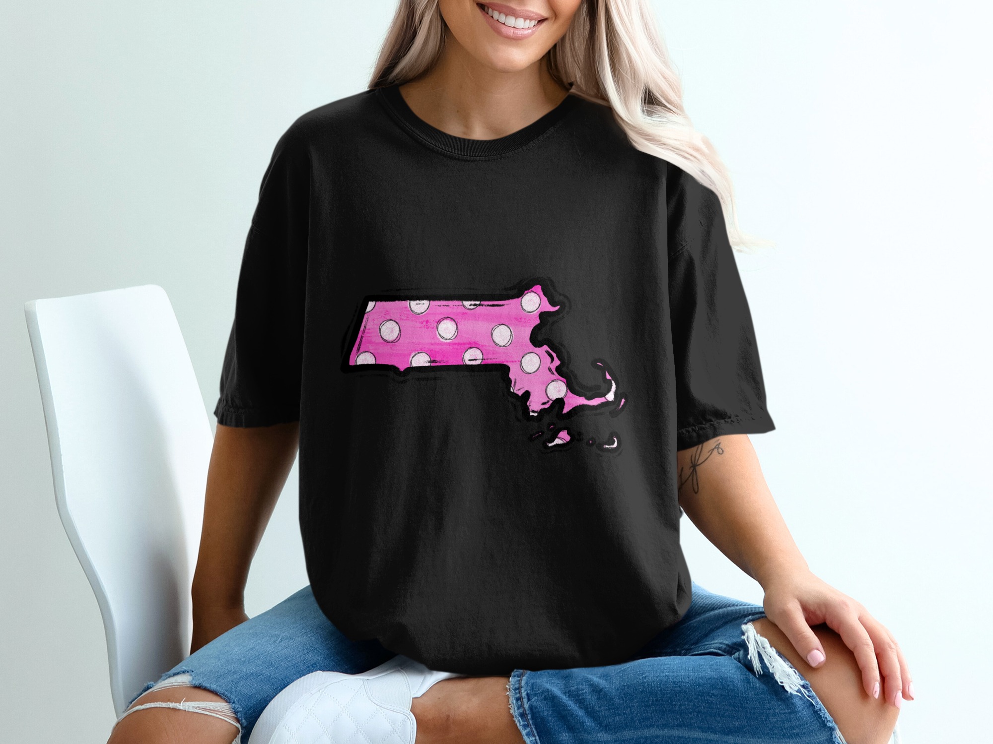 Massachusetts State T Shirt, Polka Dot Pink, MA Pride, Massachusetts Gift, Home State Love, State Outline Shirt, MA T-Shirt, Trending Now - Image 2