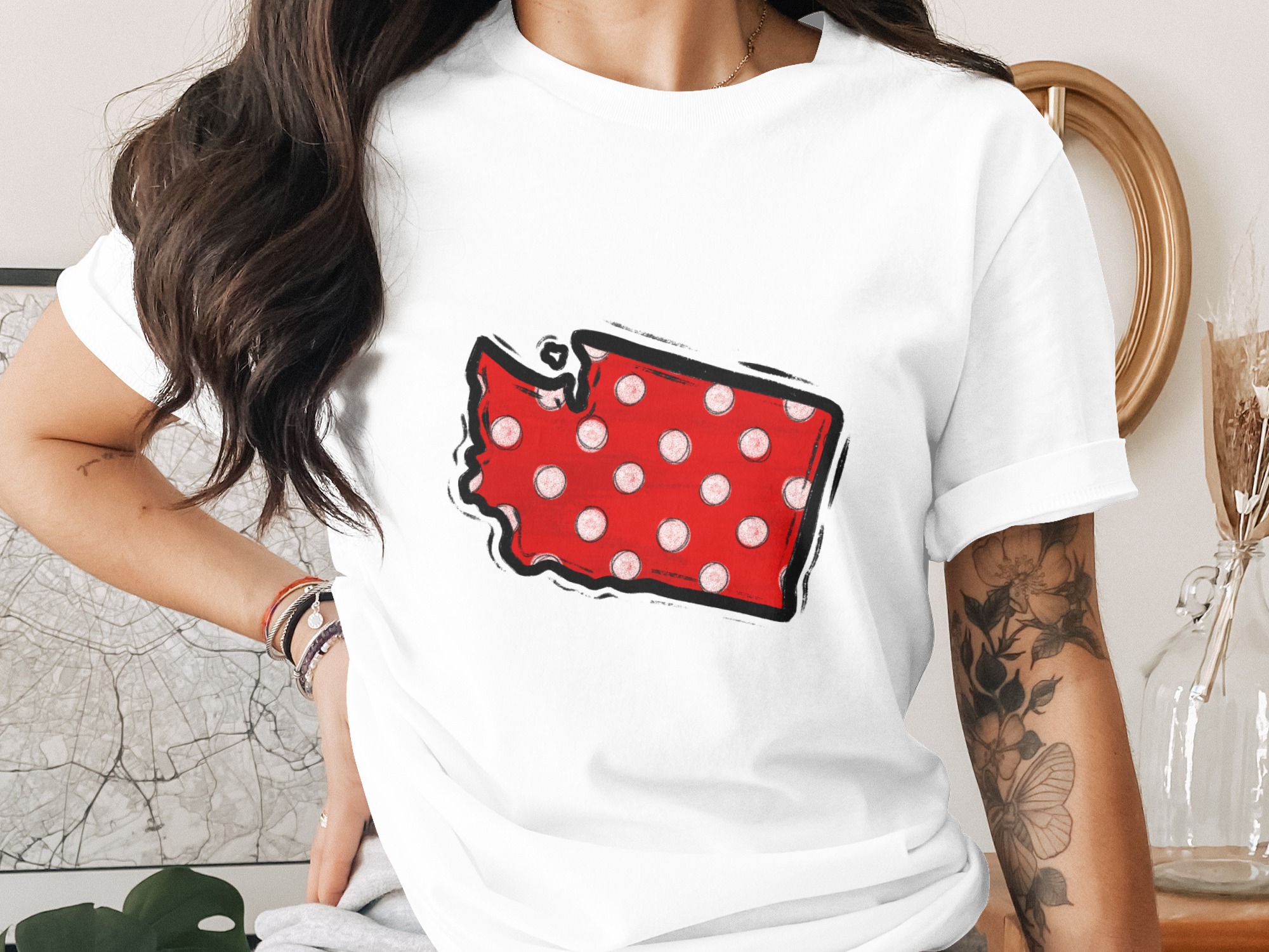 Washington State Polka Dot Digital Download, Sublimation png, dtf Print, Red wa Design, us State Outline, State Pride, Travel Souvenir