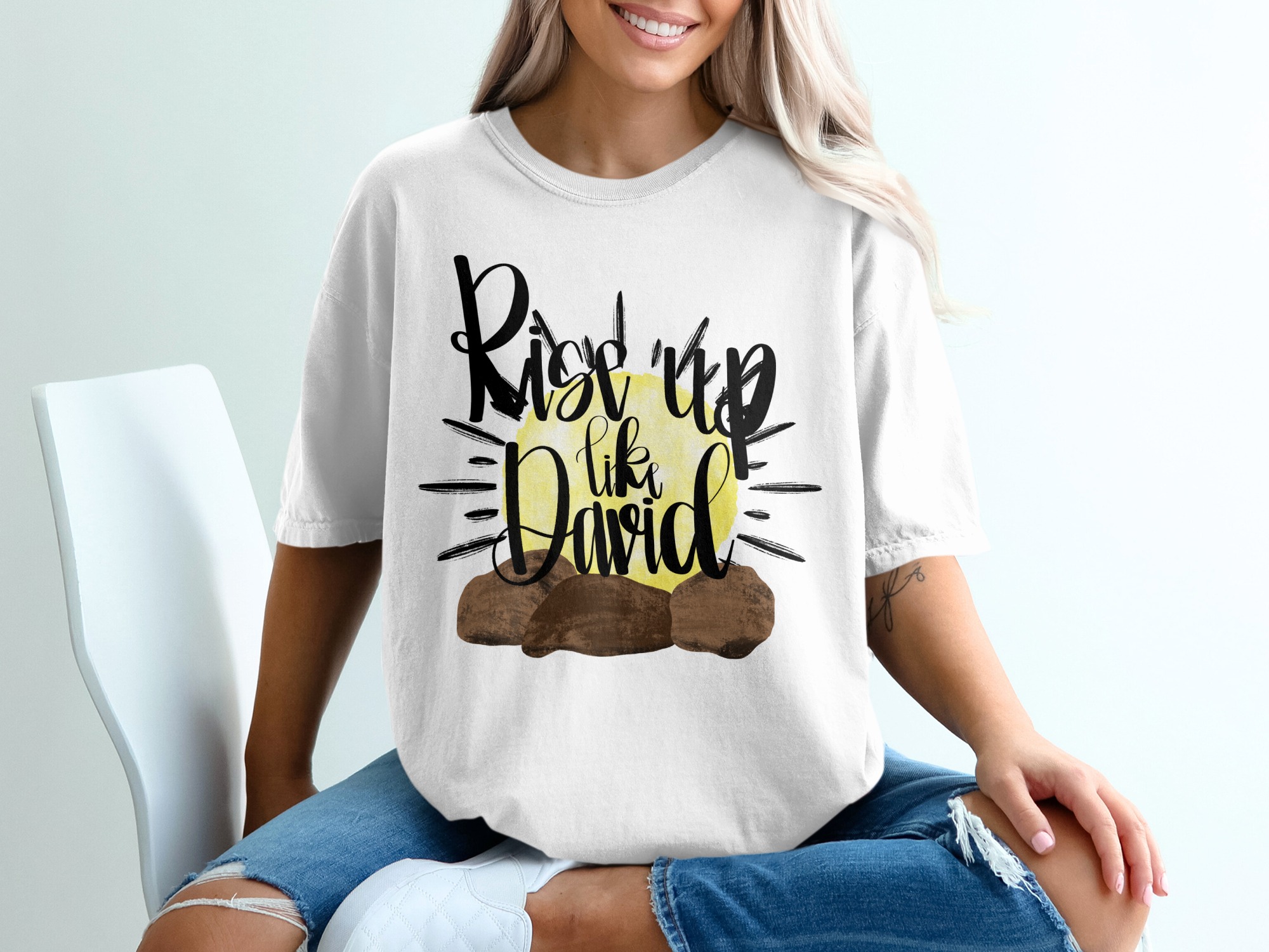 Rise Up Like David Digital Download, Christian Sublimation PNG, DTF Ready Design, Religious Wall Art, Inspiring Bible Verse Art