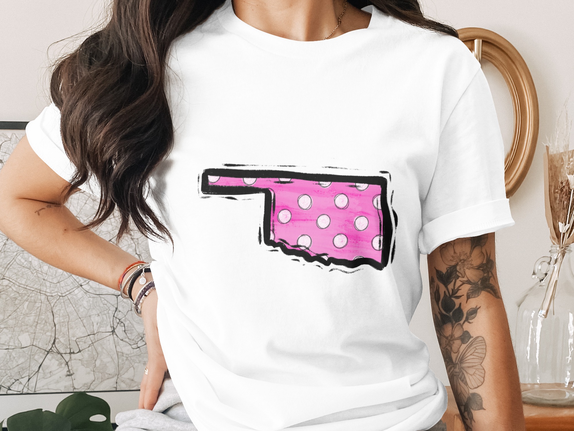 Oklahoma State Digital Download Sublimation, dtf, png, Pink Polka Dot Graphic, Instant Download, Shirt Design, Patriotic, usa, ok