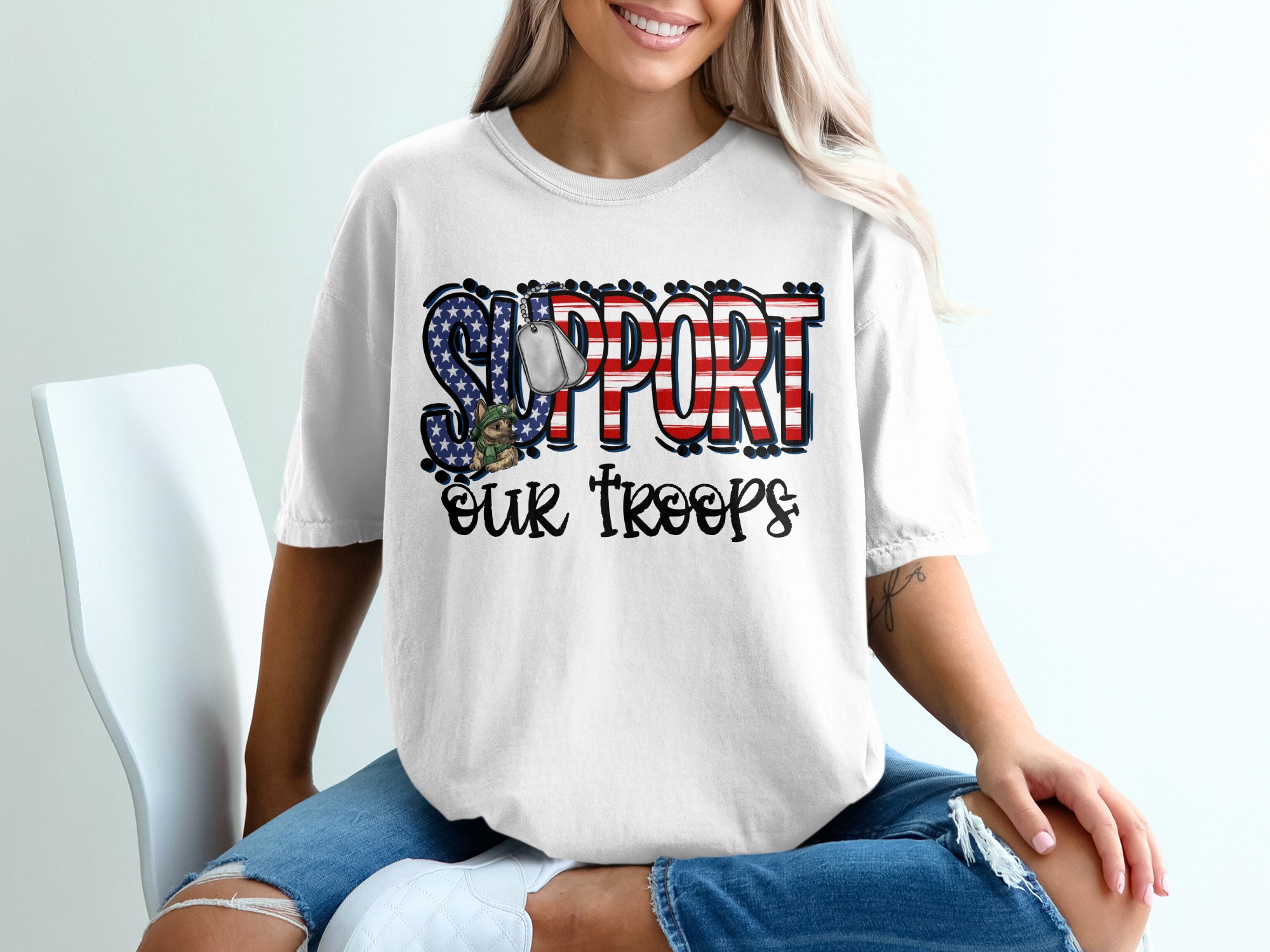 Support Our Troops T-Shirt, Patriotic Tee, American Flag, Dog Tag T Shirt, Military Appreciation Shirt, Veteran Gift