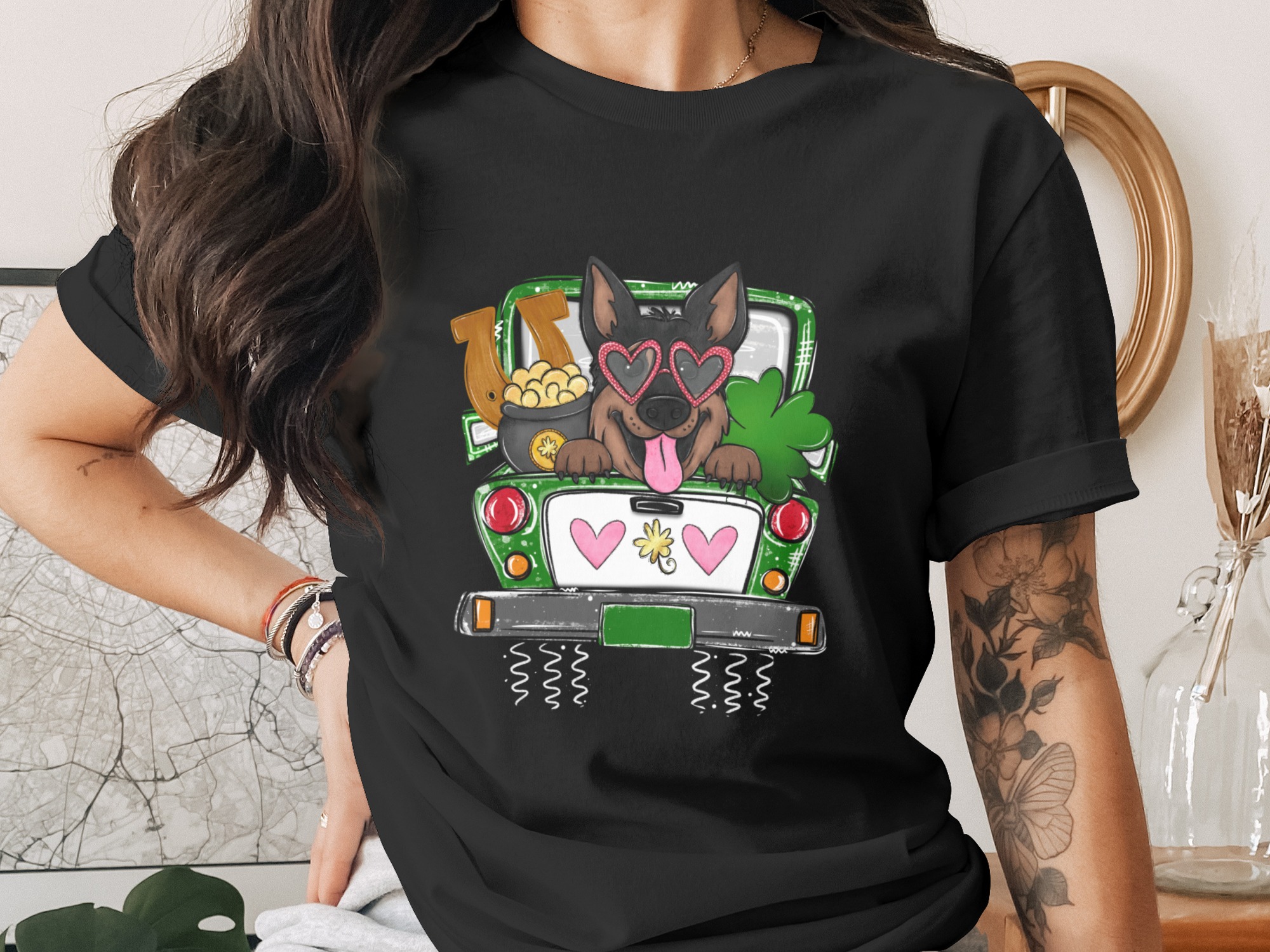 St Patricks Day German Shepherd Truck Digital Download PNG DTF Sublimation Design, Lucky Dog, Irish Puppy, Clover, Pot of Gold, Printable - Image 2