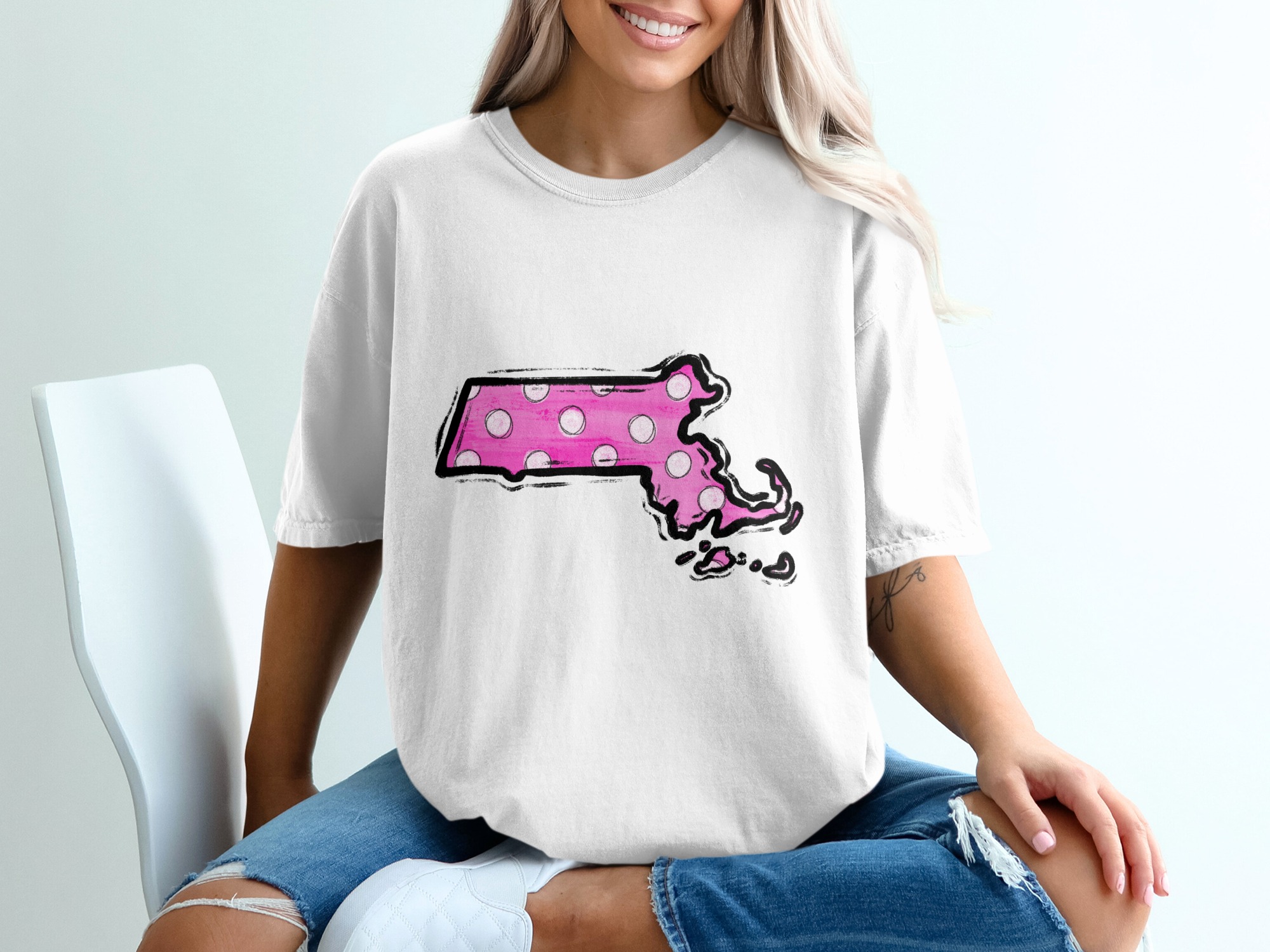 Massachusetts State T Shirt, Polka Dot Pink, MA Pride, Massachusetts Gift, Home State Love, State Outline Shirt, MA T-Shirt, Trending Now