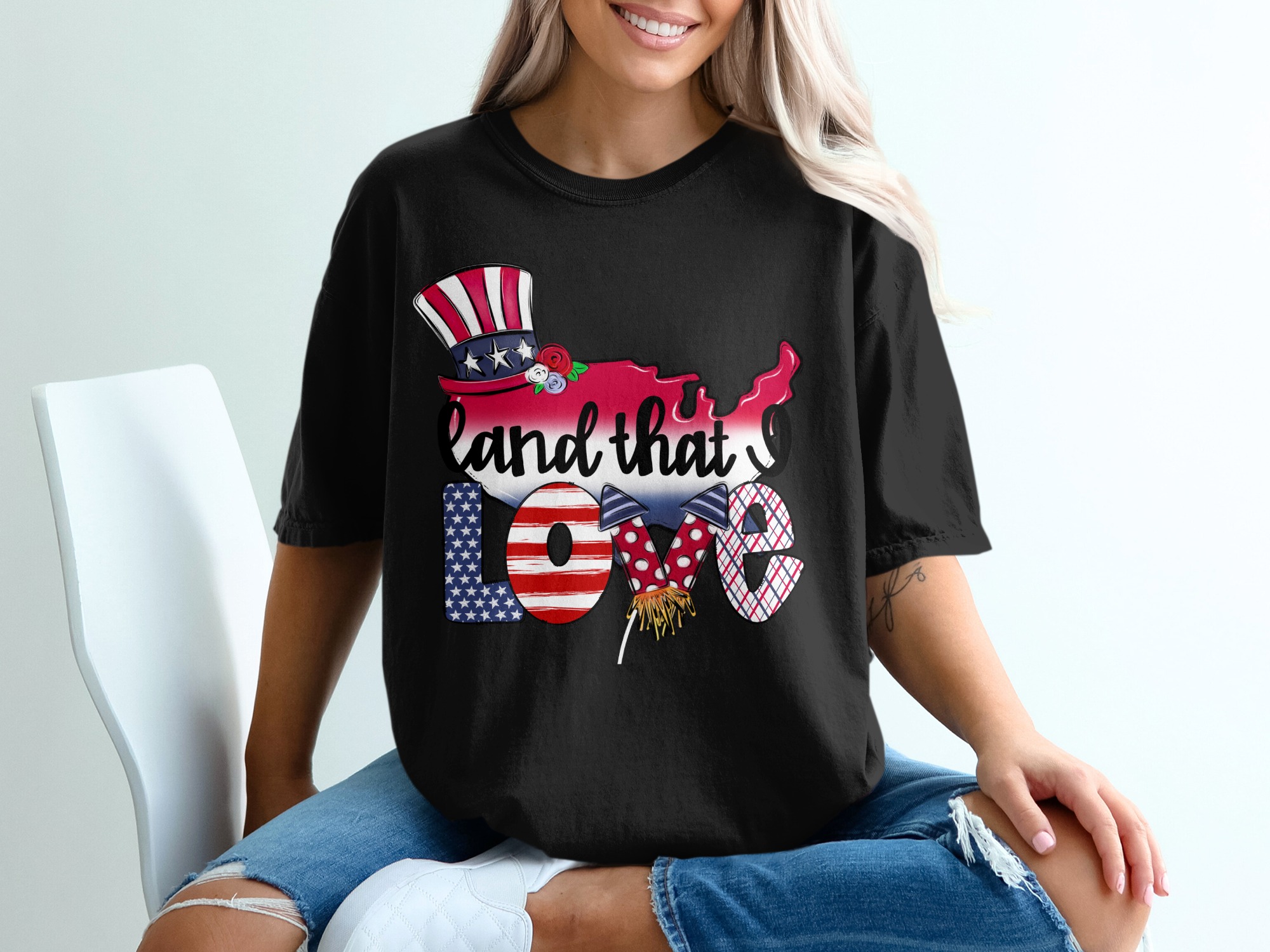 Land That I Love T-Shirt, Patriotic T-Shirt, USA Map T-Shirt, July 4th T-Shirt, Patriotic Gift, American Pride Tee, Patriotic Shirt - Image 2