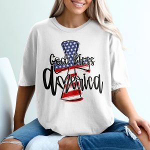 God Bless America T-Shirt, Patriotic Tee, American Flag Cross Shirt, USA Pride Shirt, Christian Patriotic Shirt, Independence Day Shirt