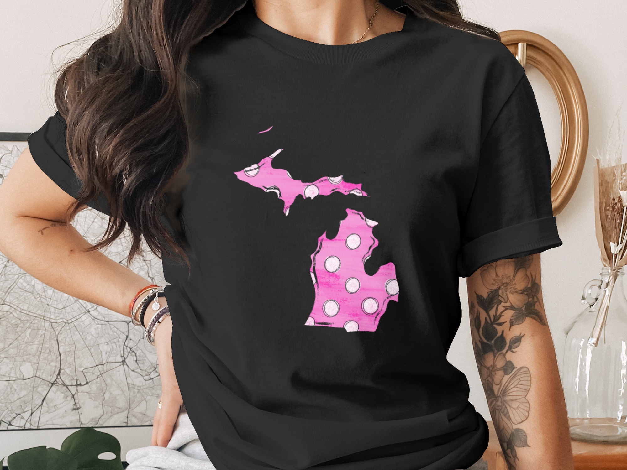 Michigan Map Digital Download, Sublimation Design, DTF Print PNG, Pink Polka Dot Michigan, State Pride Graphics, DIY Craft Projects - Image 3