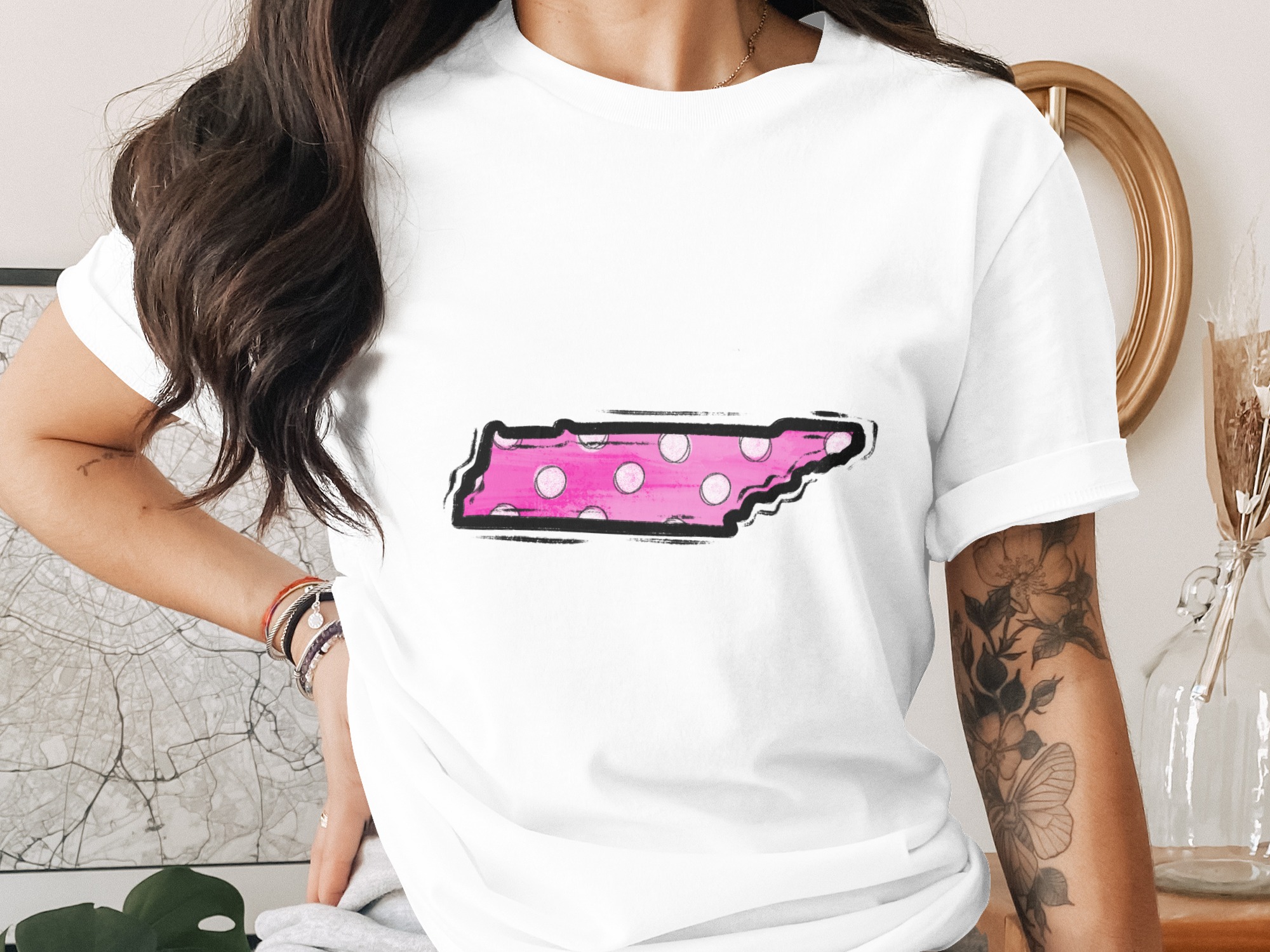 Tennessee Map Digital Download, Pink Polka Dot Sublimation PNG, DTF Design, State Pride, Southern, Craft Supplies, DIY Projects