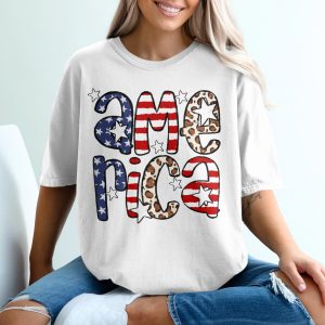 America T-Shirt, Patriotic T-Shirt, USA T-Shirt, American Flag T-Shirt, 4th of July T-Shirt, Leopard Print T-Shirt, Star T-Shirt