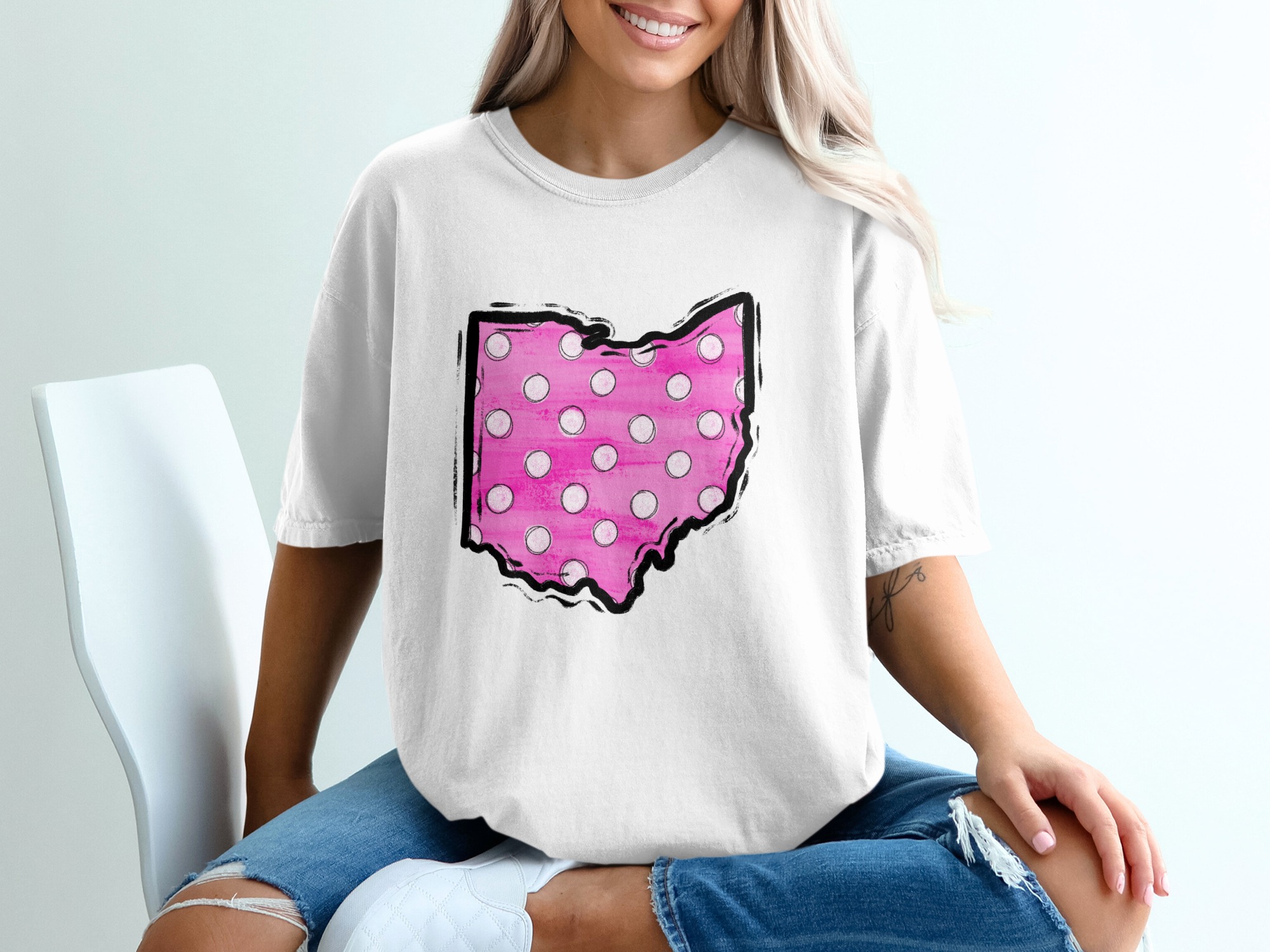 Ohio State T-Shirt, Pink Polka Dot, Buckeye State Pride, Ohio Gift, Trendy Tee, Cute Graphic Shirt, Ohio Lover, Home State Shirt