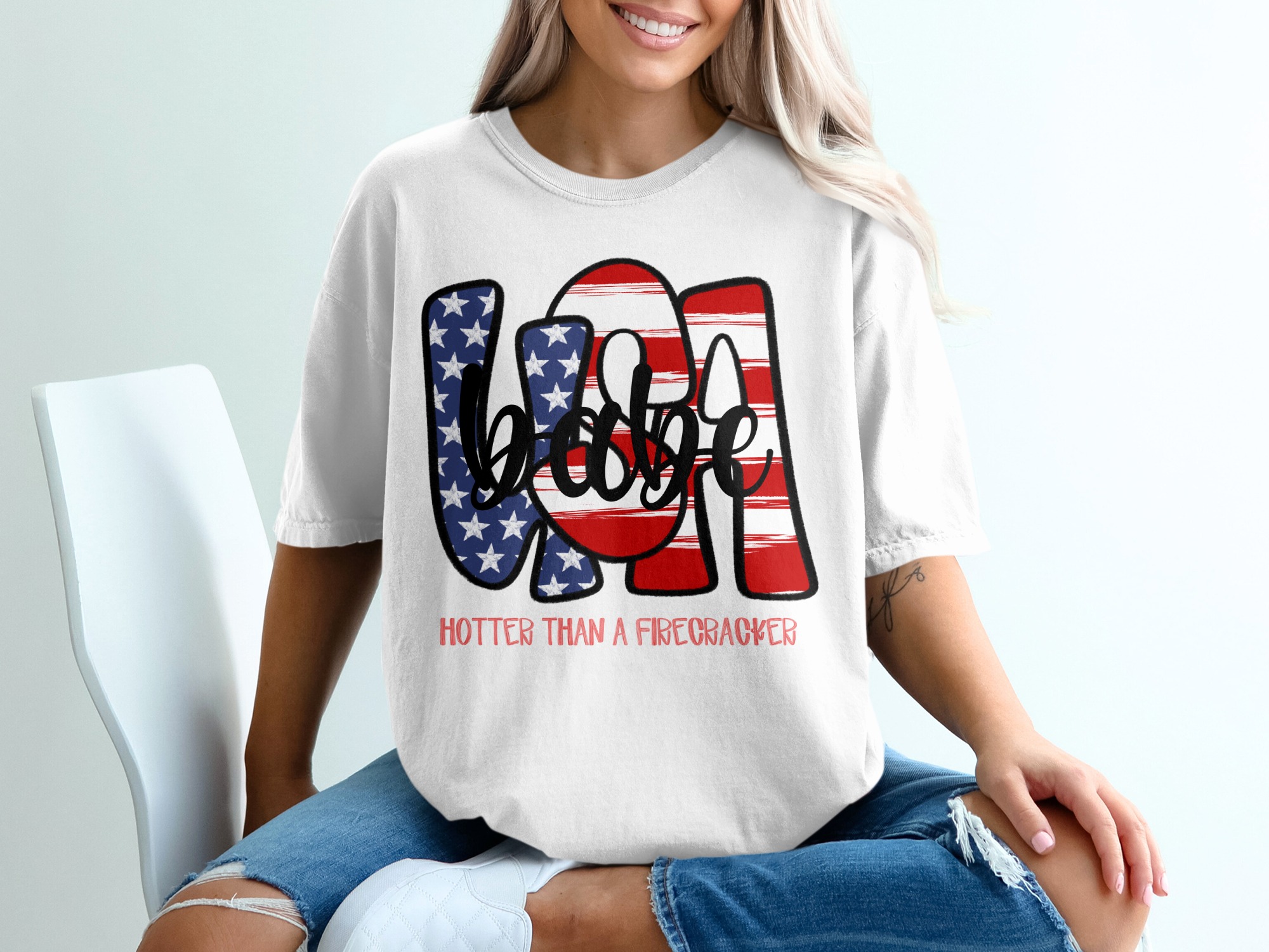USA Babe T-Shirt, Patriotic Fourth of July Shirt, Hotter Than a Firecracker Tee, American Pride Tee, Women's 4th of July Apparel