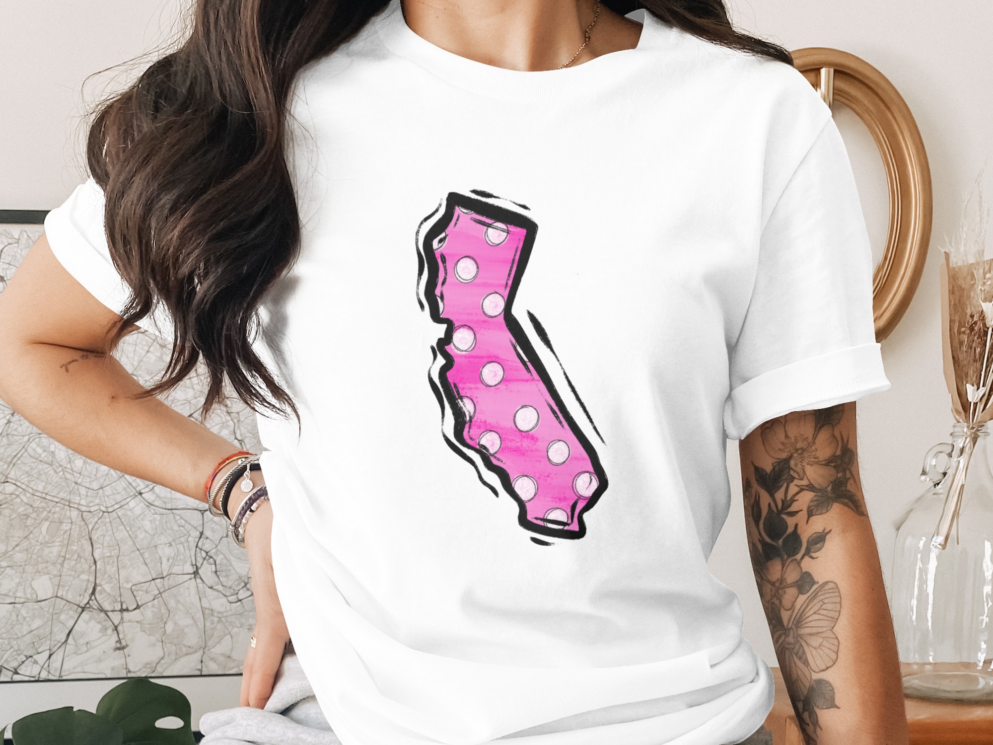 California Digital Download, Sublimation Design, dtf png, Pink Polka Dot State, California State Art, diy Project, Craft Supply, usa State