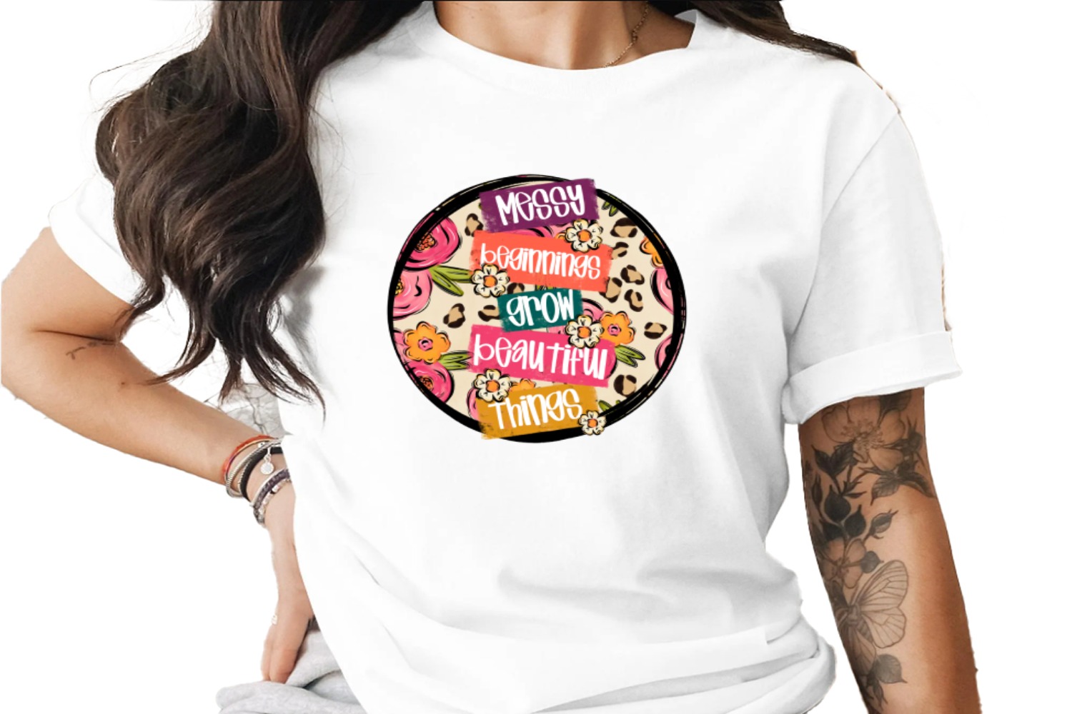 Messy Beginnings, Beautiful Things Digital Download, Sublimation Design, DTF Design, PNG File, Flowers, Leopard Print, T Shirt Design - Image 5