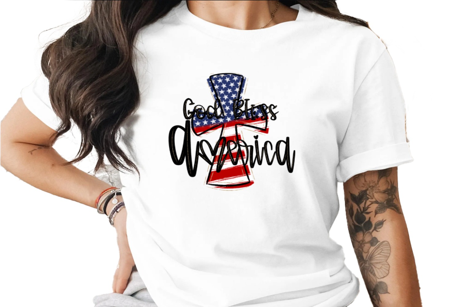 God Bless America Sublimation Design, Digital Download PNG DTF, Patriotic Cross Image, 4th July Shirt Design, USA Flag Art, American Pride - Image 4