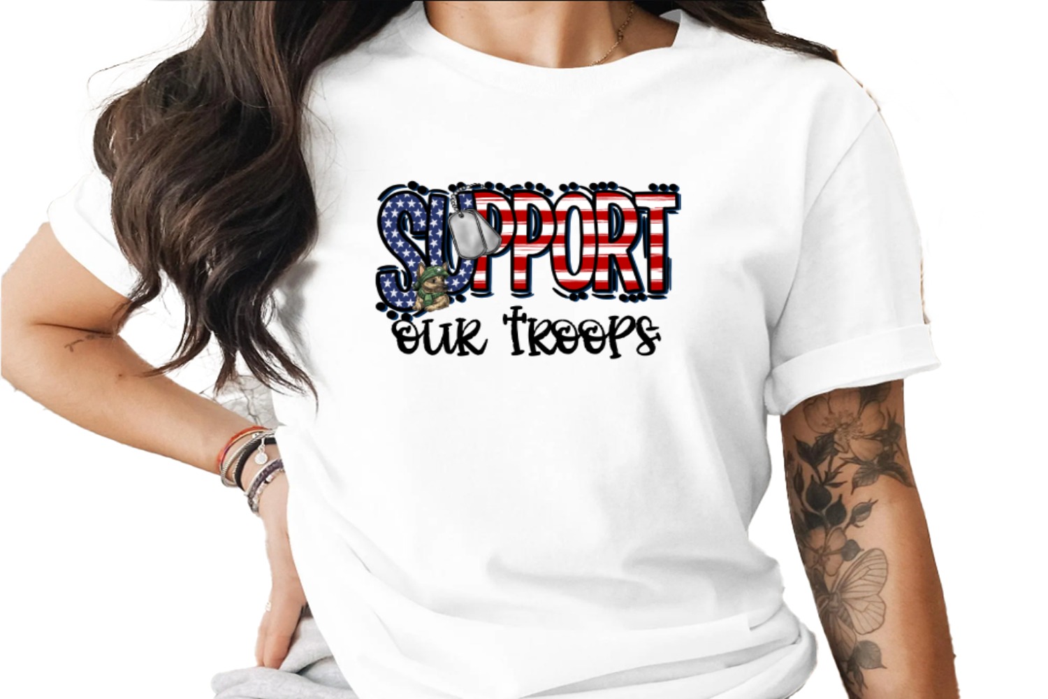Support Our Troops Digital Download Sublimation PNG DTF, Patriotic Dog Design, Veteran Appreciation, Military German Shepherd, USA Flag - Image 4