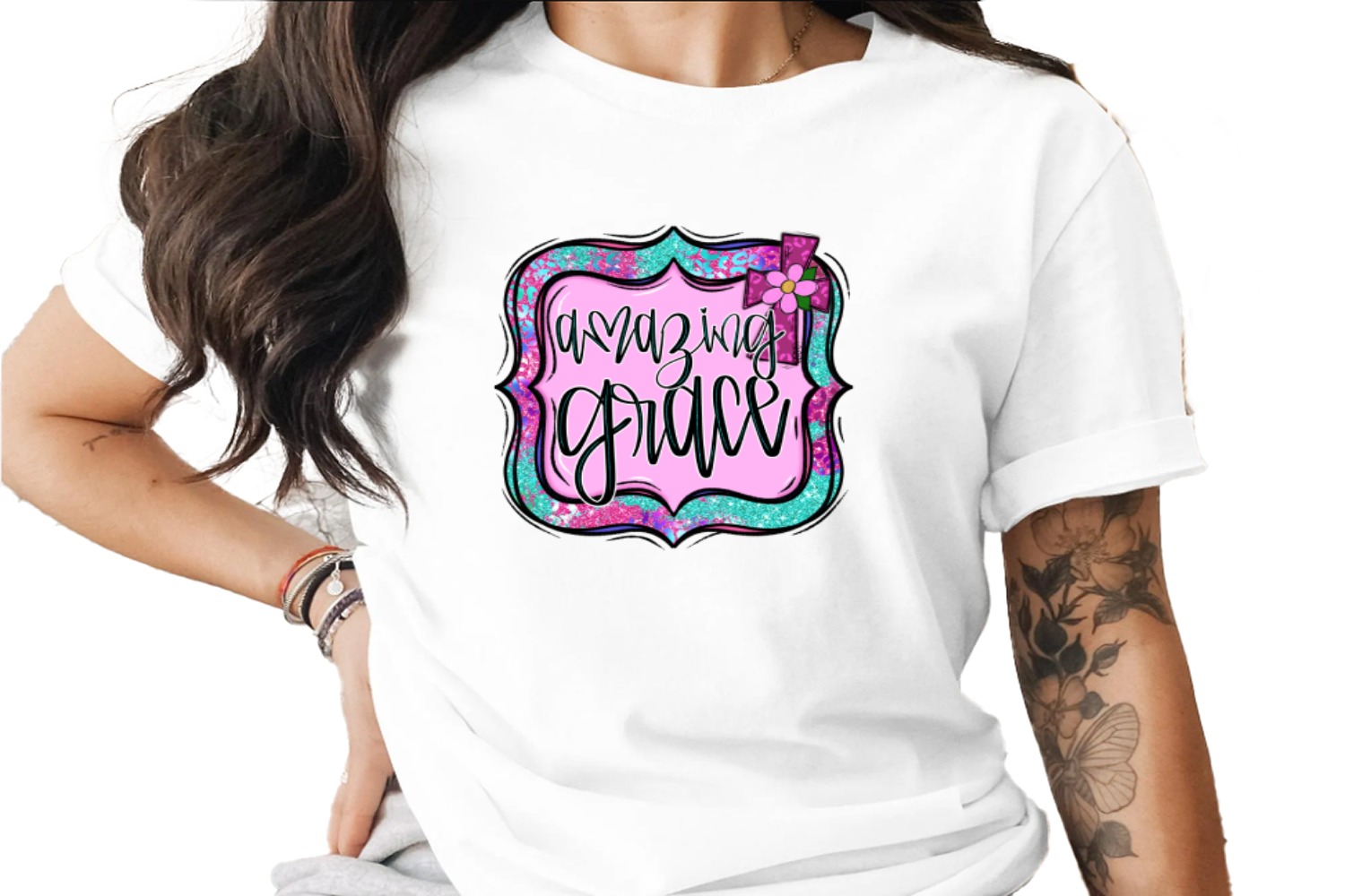 Amazing Grace Digital Download, Sublimation Design, DTF PNG, Christian Design, Faith Based Image, Religious Art, Floral Cross, Printable Art - Image 5
