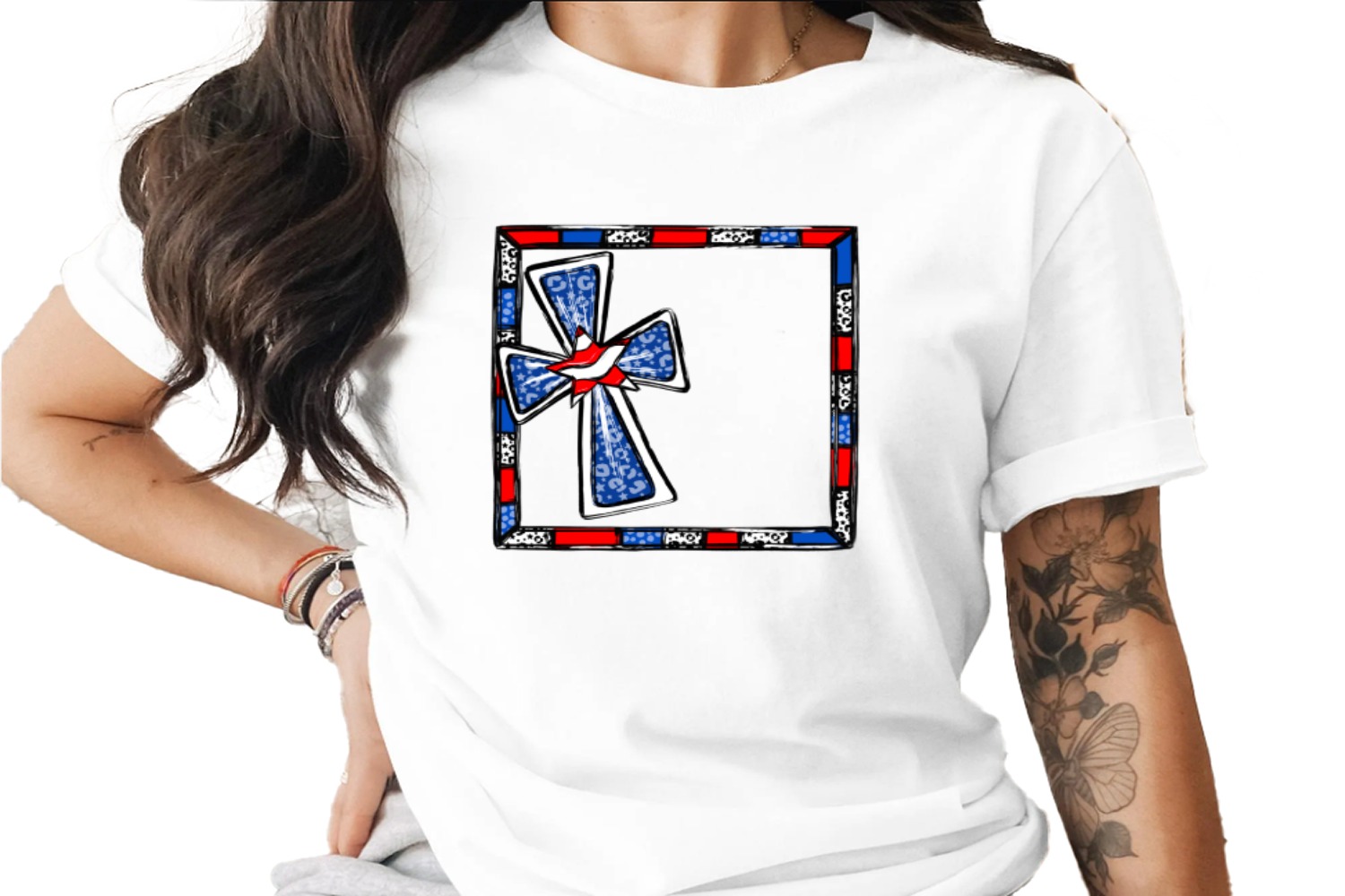 Patriotic Cross Frame Digital Download, Sublimation Design, DTF, PNG, Red White Blue, Star Leopard Print, USA Flag, Instant Download - Image 4