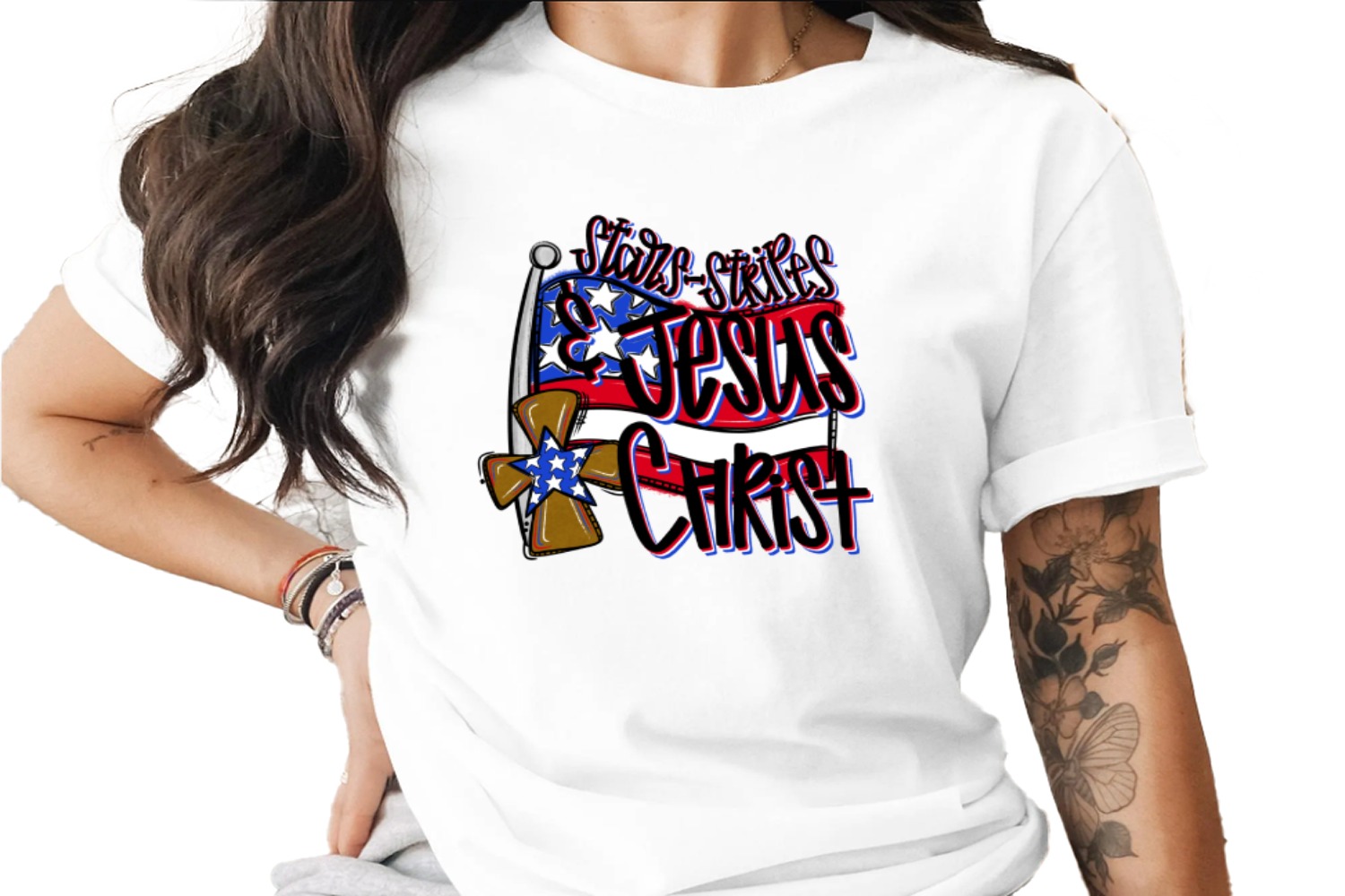 Stars Stripes Jesus Christ Digital Download, Patriotic PNG Sublimation, Christian DTF Print, USA Flag Graphic, Religious Design - Image 4