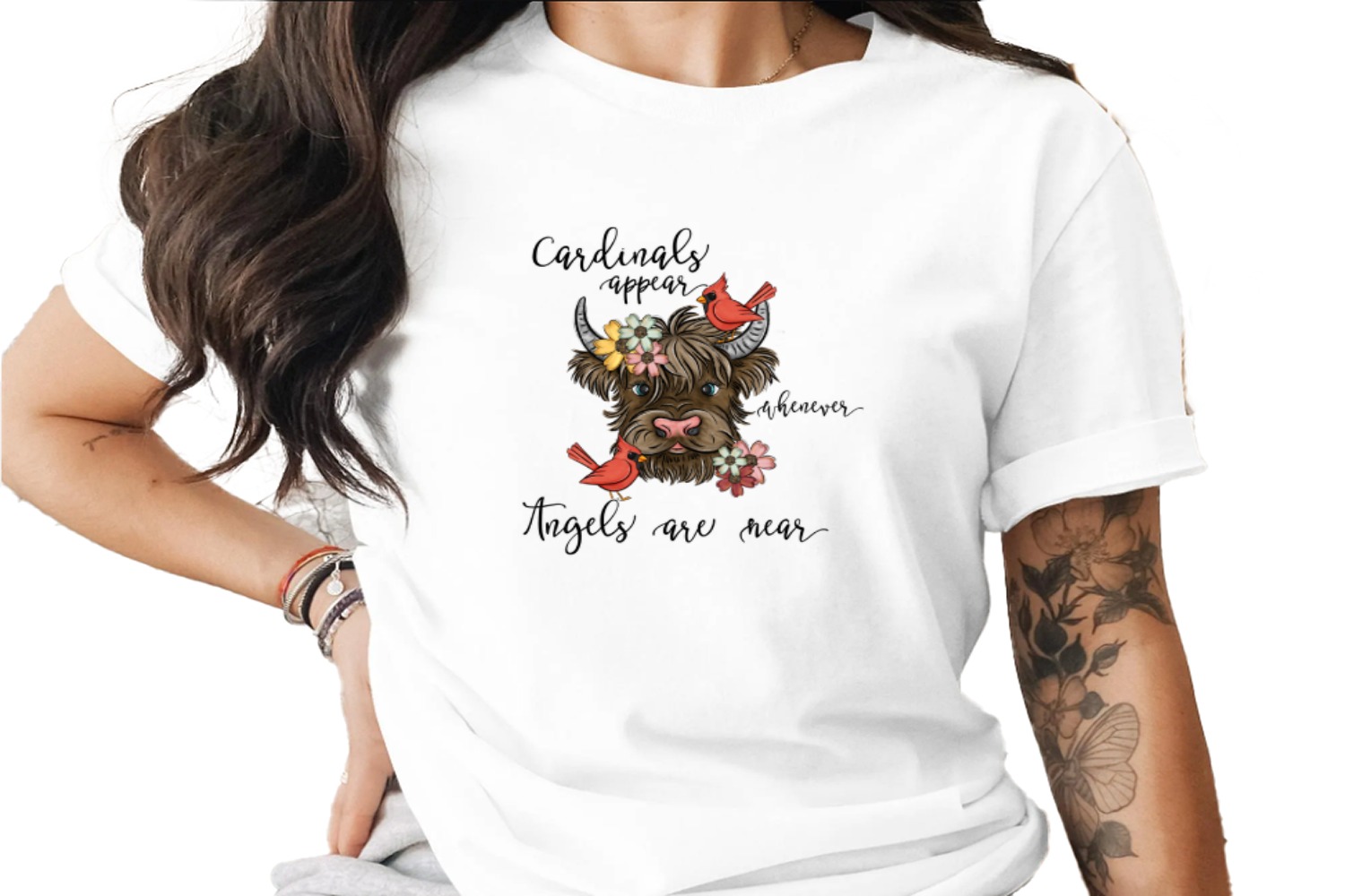 Cardinals Appear Highland Cow, Digital Download, Sublimation Design, DTF, PNG, Angel Near, Memorial Gift, Cute Cow Graphic, Farm Animal Art - Image 5