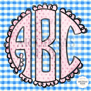 Digital Easter Scallop Monogram PNG, Cute Gingham Background, Pink Cross Design, Cricut and Silhouette Files, DIY Easter Projects