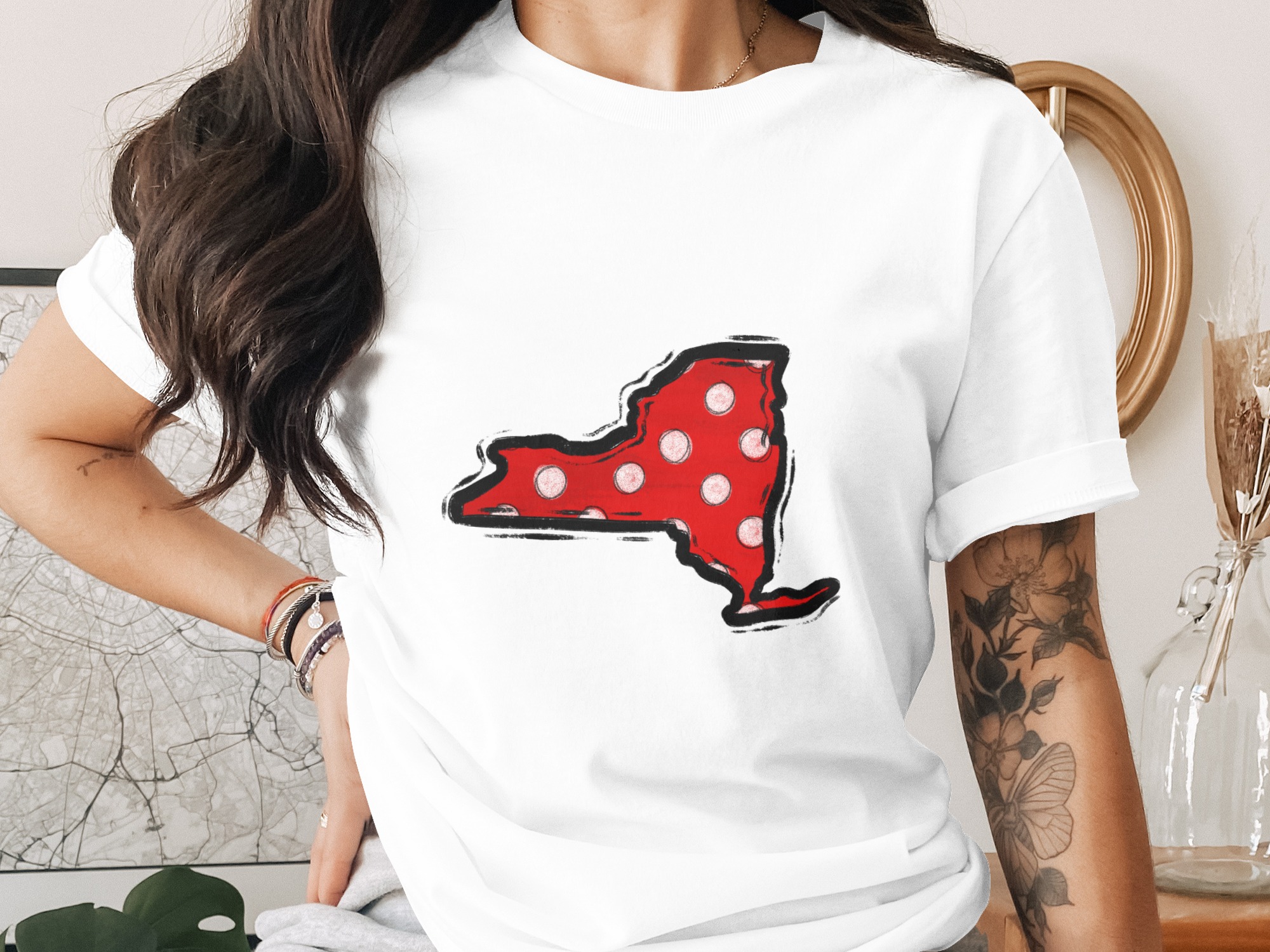 New York Polka Dot Map png, Digital Download, ny State Red White Spots, Distressed Outline, Sublimation dtf Print File, usa State Art