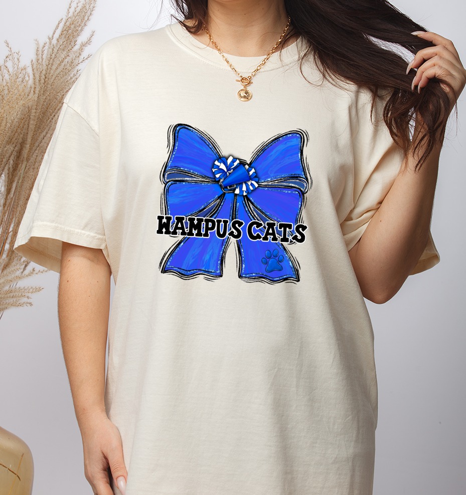 Wampus Cats Cheer Bow PNG, Blue Spirit Design, Megaphone Paw Print, School Team Mascot Digital Download, DTF Sublimation File - Image 3