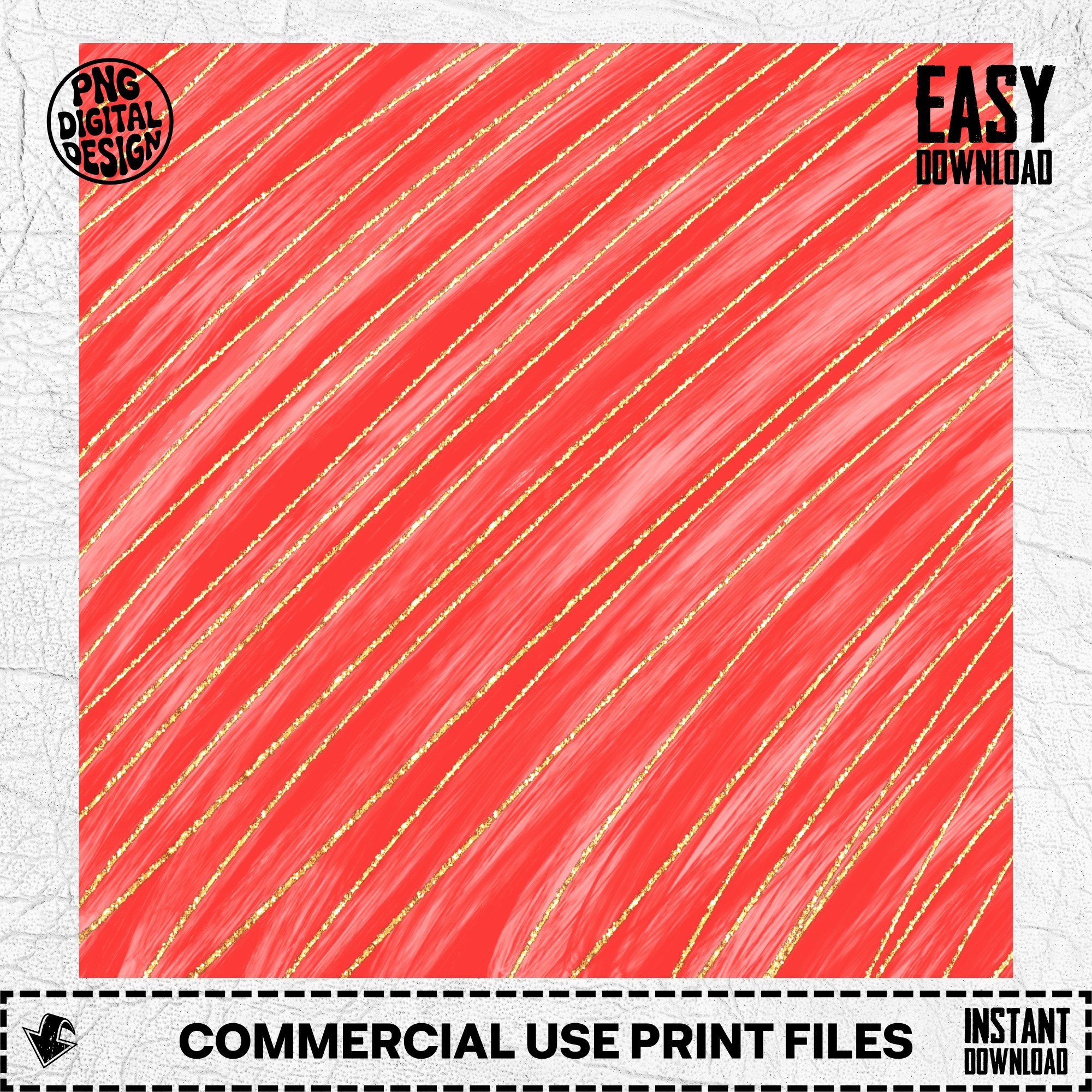 Coral Gold Glitter Stripes Digital Paper, Modern Red Orange Shimmer Background, Diagonal Sparkle Pattern, Digital Download PNG, Glamorous