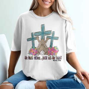 He Has Risen T-Shirt, Easter Christian Matthew 28:6 Tee, Resurrection Bunny Cross Shirt, Religious Faith Apparel, Spring Worship Top
