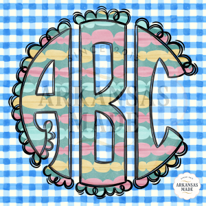 Digital Easter Scallop Monogram PNG, Colorful Gingham Initial Clipart, Spring Sublimation Design, Cute Letters Graphic for Crafts